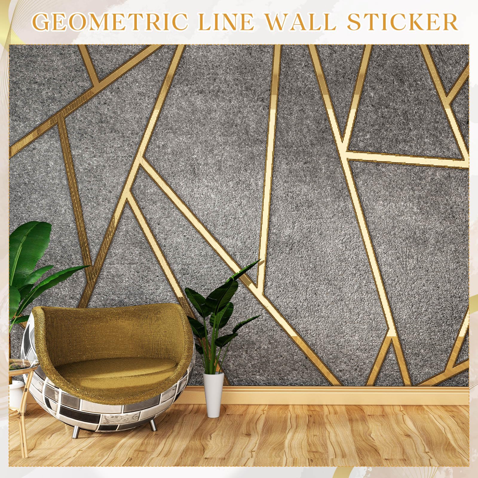 Hoolerry 24 Pcs 70.8 X 1.2 Inch Metallic Line Wall Decals Peel And Stick Adhesive Tile Stickers Washi Tape Wall Tape Mirror Tape