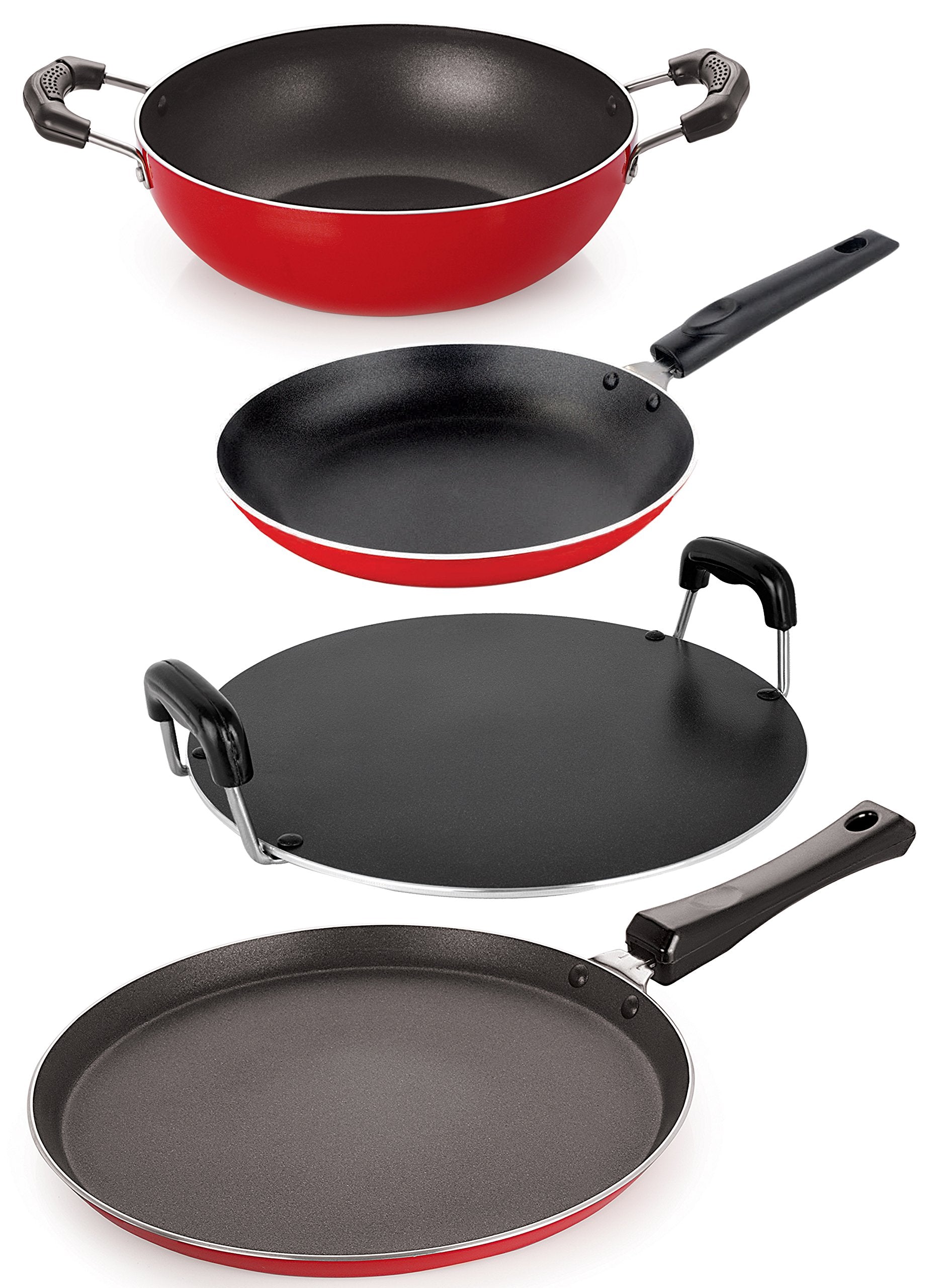 Nirlon NonStick Dishwasher Safe 4 Piece Aluminium Multipurpose Cookware Combo Set