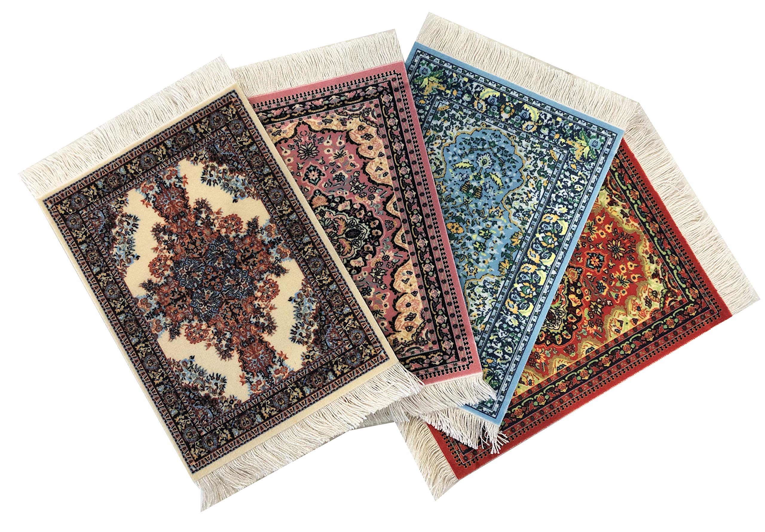 Rug Coasters, Set Of 4 Turkish Carpet Style Table Drink Mats, Absorbent Kitchen And Dining Accessories, Spill & Drip Protection,
