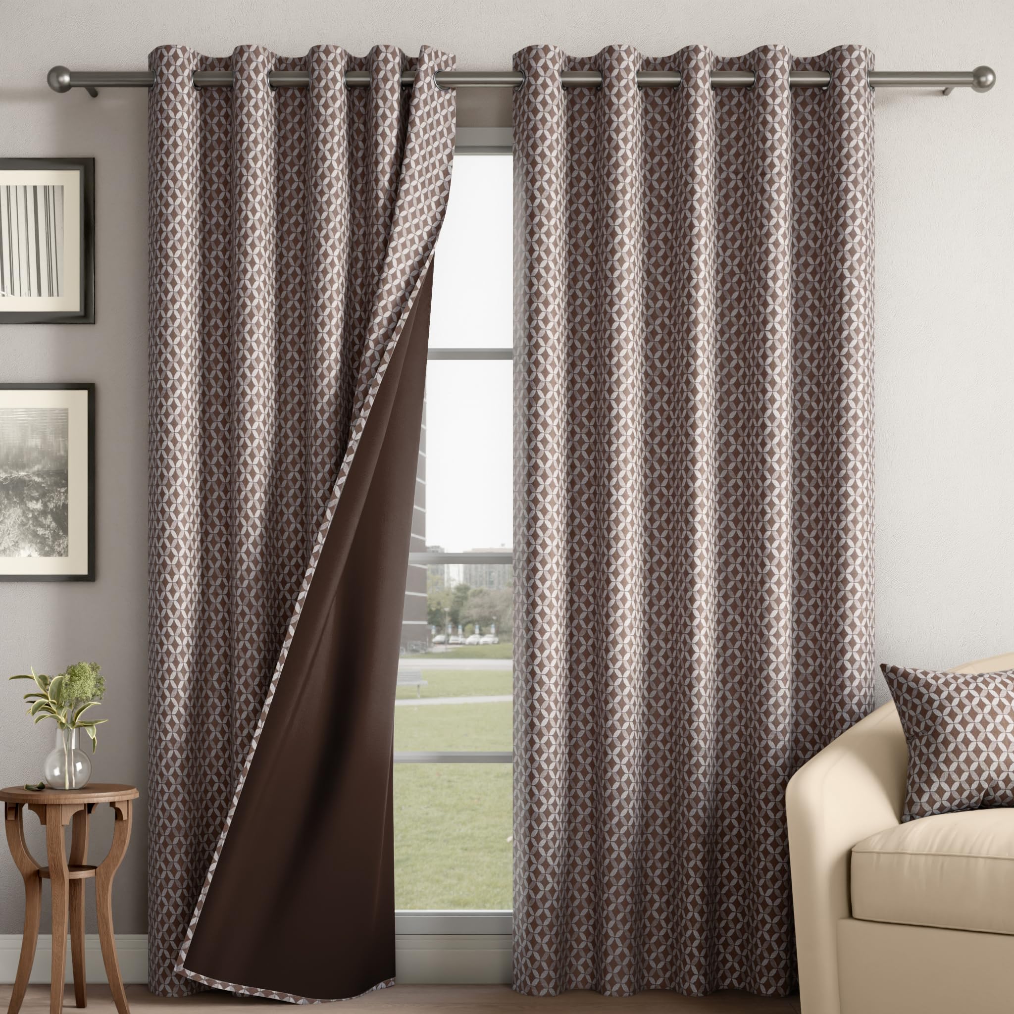 Wakefit Designer Jacquard Blackout Curtain | 5X 4.3 Ft | Set Of 2 | Blocks Up To 99% Of Light | Double Layered Fabric | Woven, N
