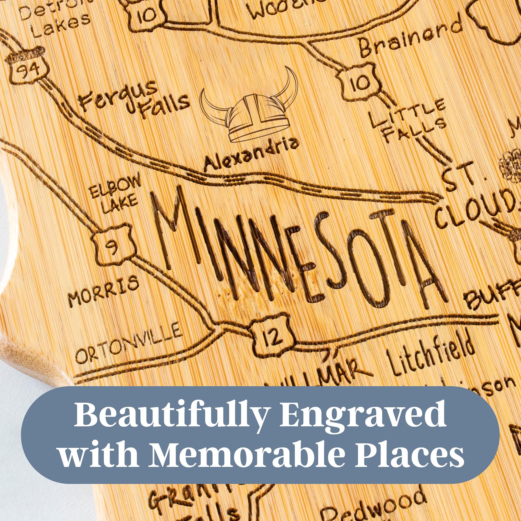 Totally Bamboo Destination Minnesota State Shaped Cutting Board, Charcuterie and Cheese Serving Board - Minnesota Gift for Home