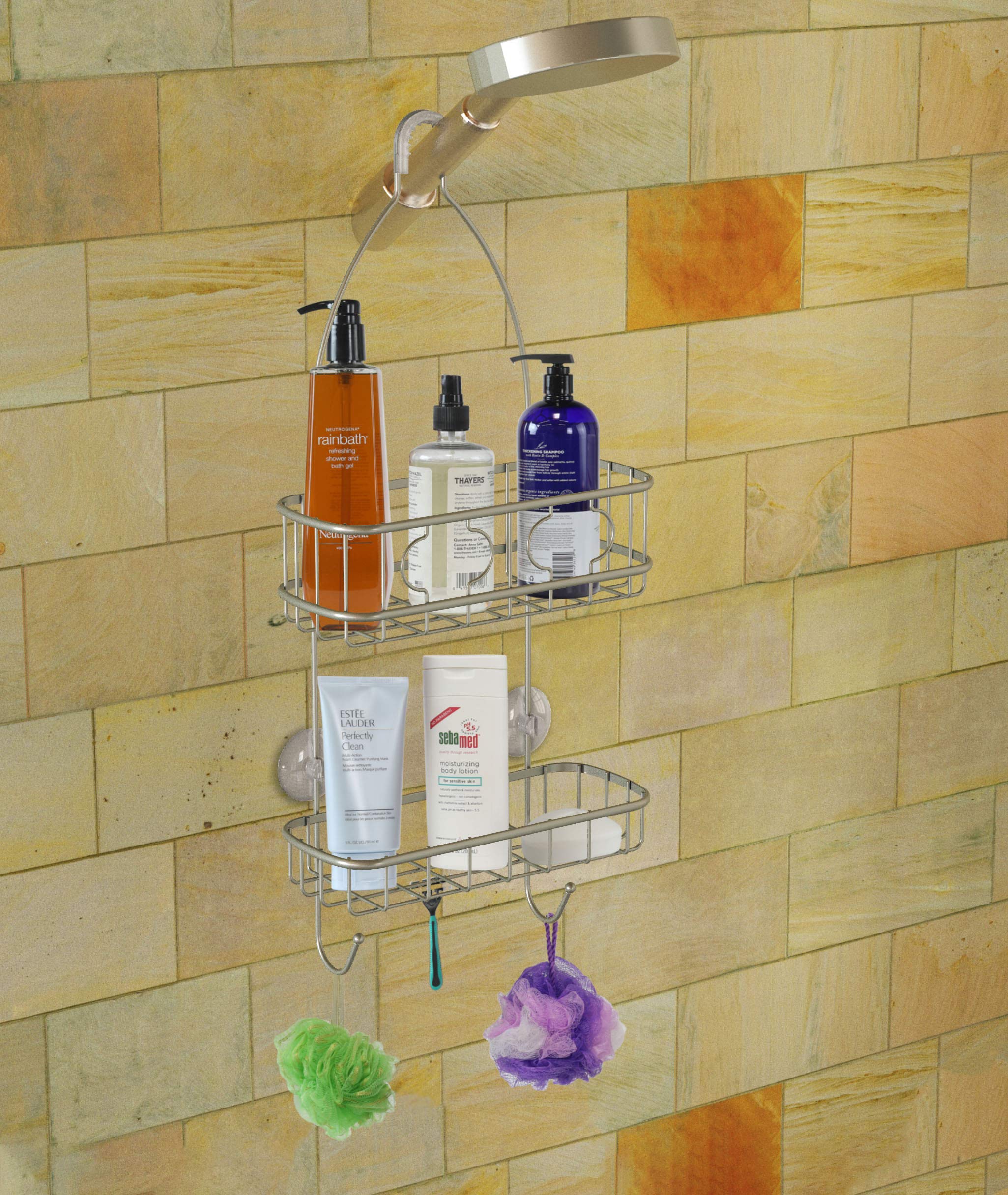 Simple Houseware Bathroom Hanging Shower Head Caddy Organizer, Silver (22 X 10.2 X 4.2 Inches)