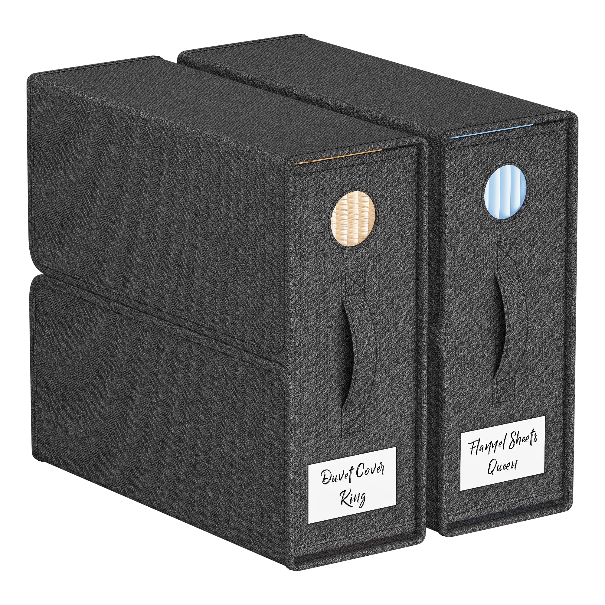 TRZZ Sheet Organizers and Storage, 2-Pack, Queen/King Size (Black), Sheet Organizer, Foldable Fabric Storage Bins for Bed Sheets