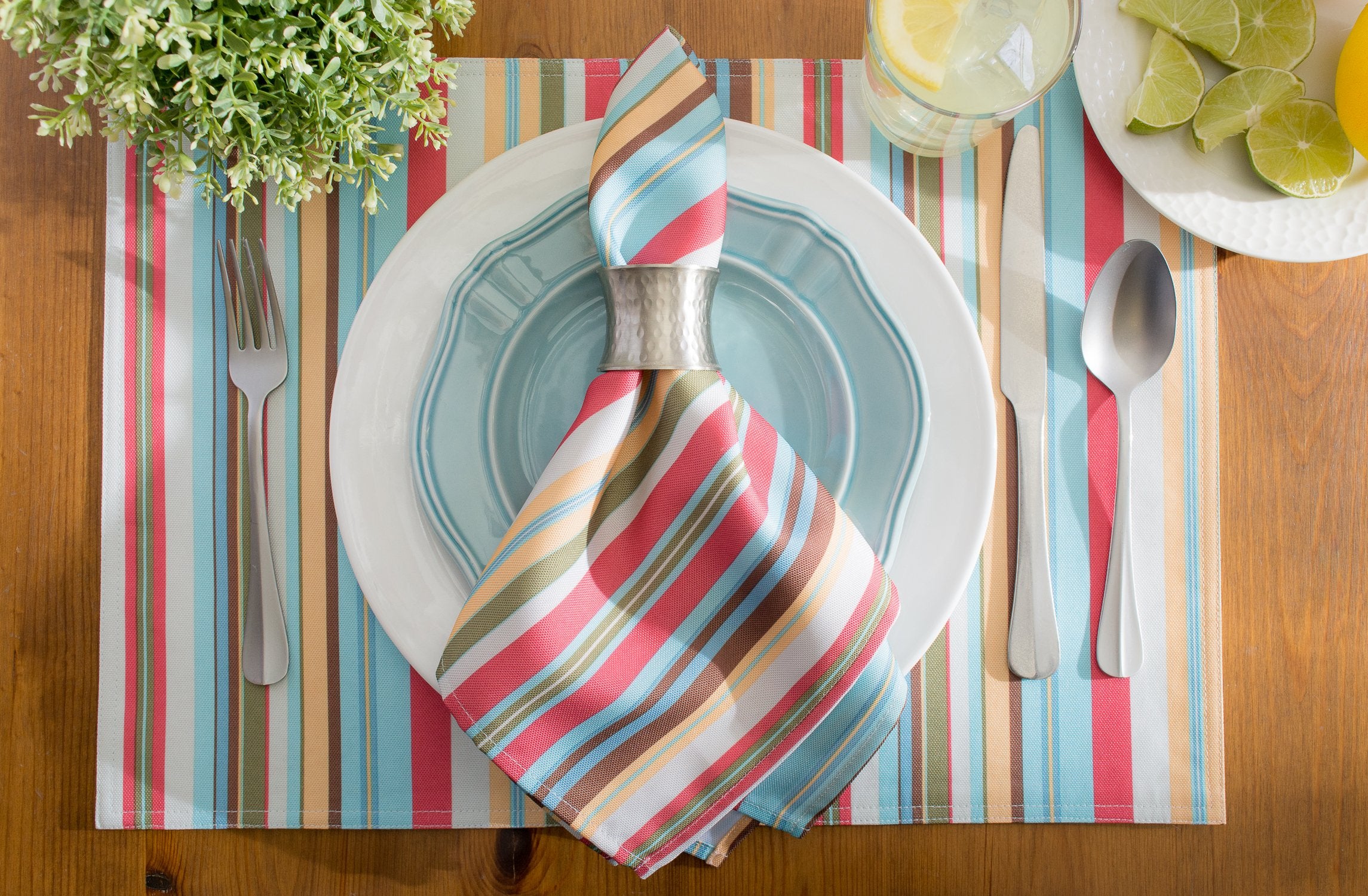Dii Indoor/Outdoor Tabletop Collection Multi-Use, Machine Washable, Striped, Reversible Placemat Set, 13X19, Summer Print