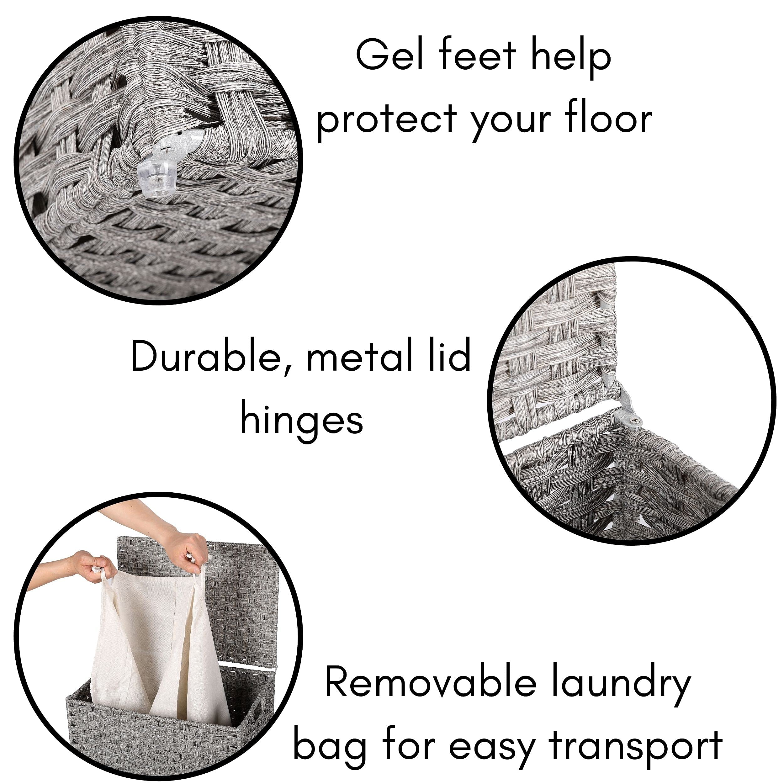 Single Laundry Hamper With Lid | Hand Woven Clothes Basket With Liner Bag | Small Collapsible Hampers | Foldable Synthetic Pe Ra
