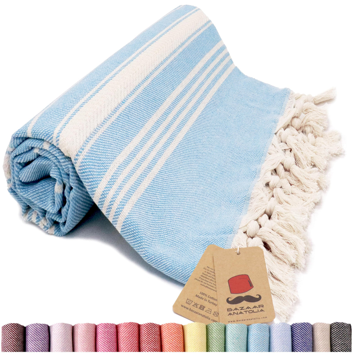 Bazaar Anatolia Turkish Beach Towel 100% Cotton Bath Towels Oversized Swim Towels Quick Dry For Swimmers 71X39 Inches - Stripe T