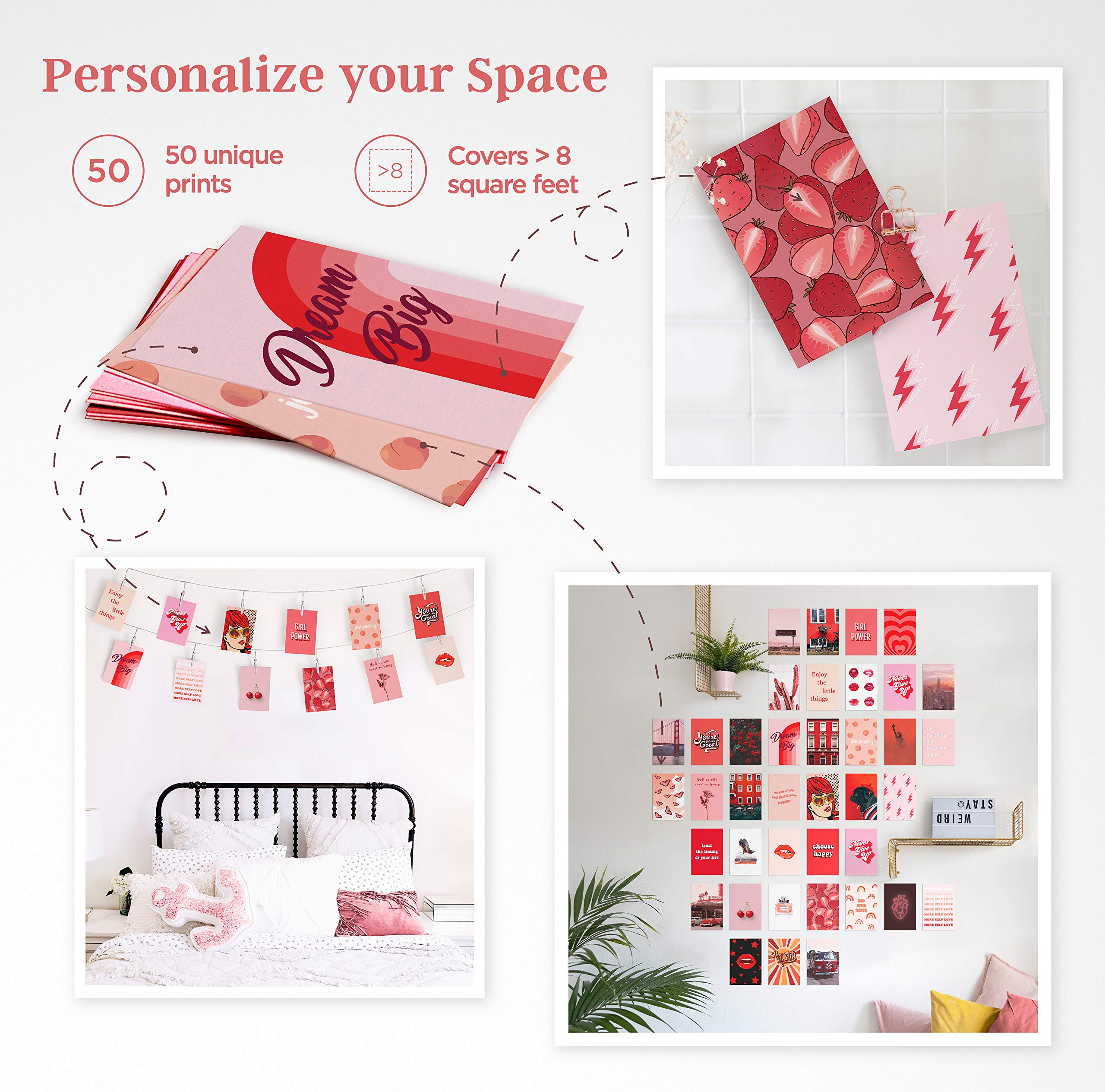 Haus And Hues Photo Collage Kit For Wall Aesthetic Decor Red Posters For Room Aesthetic, Red Wall Collage Kit, Aesthetic Wall Co