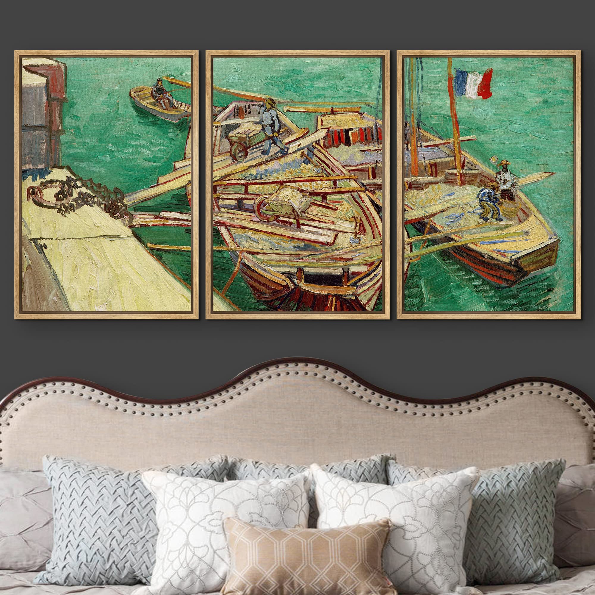 Wall26 Framed Canvas Print Wall Art Set Quay With Men Unloading Sand Barges Vincent Van Gogh Classical Illustrations Fine Art De