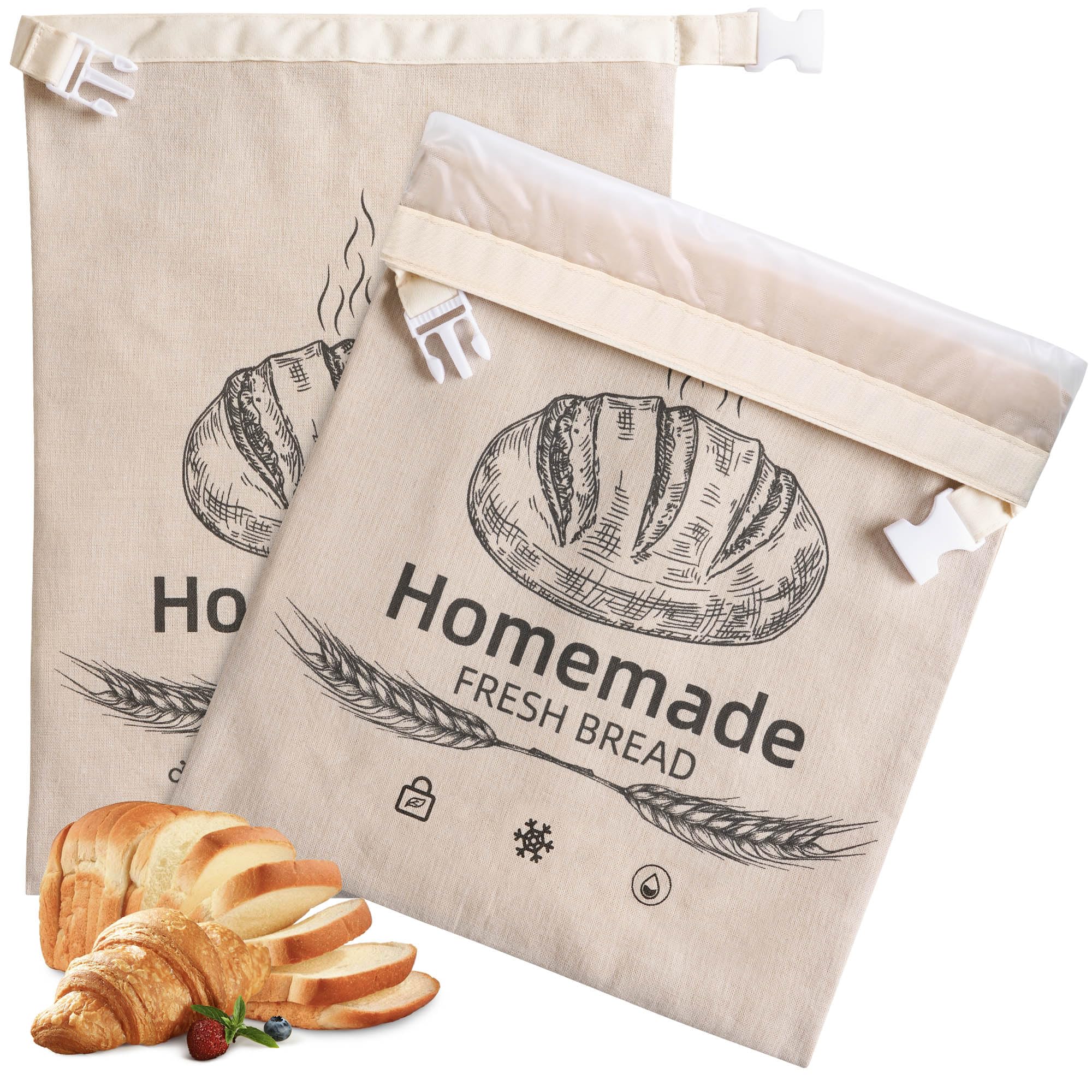 2 Pack Reusable Linen Bread Bags for Homemade,Organic Linen Bread Bag for Homemade sourdough 17 x 12.6 Inches Food Storage Cloth