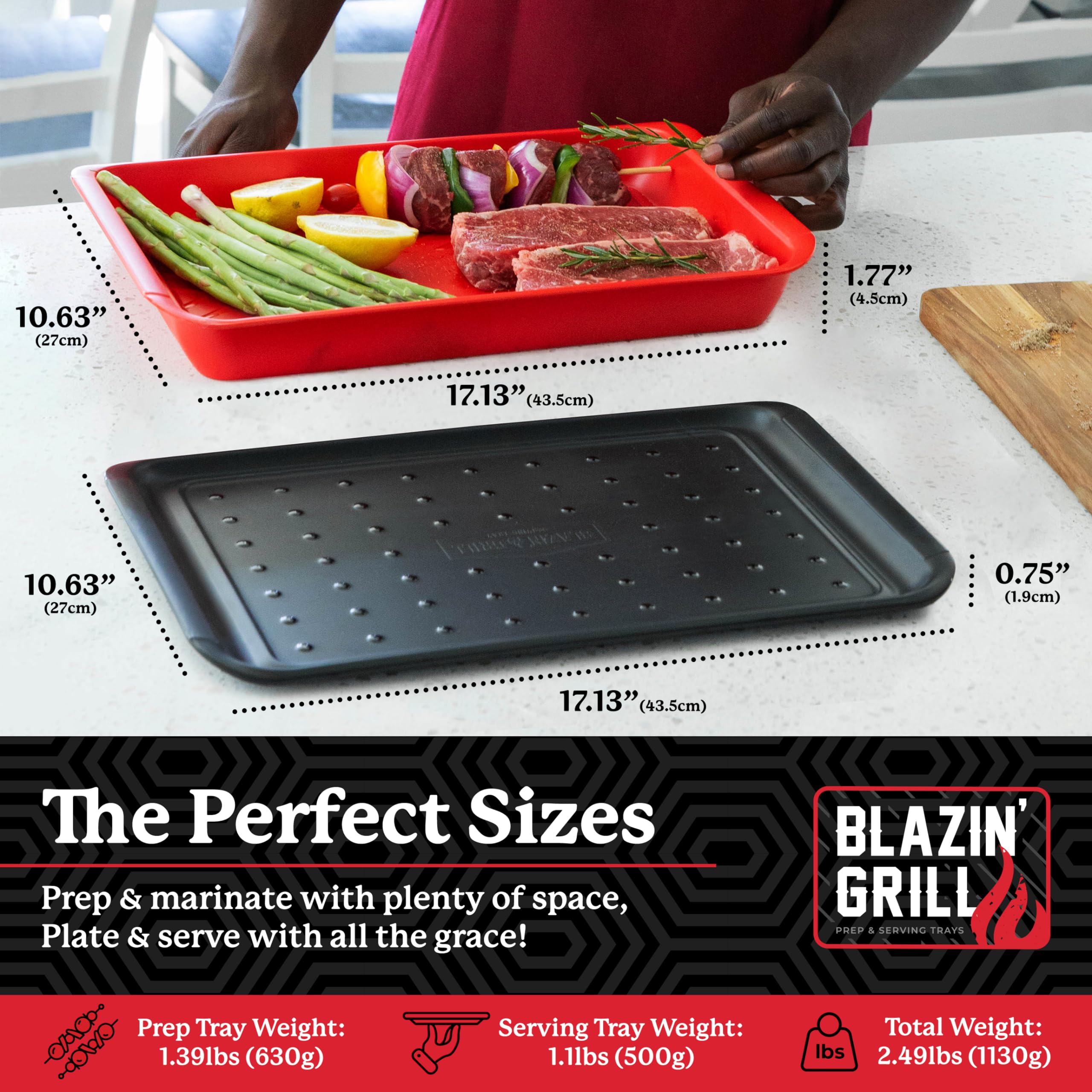 Blazin' Grill Prep And Serve Trays | Set Of 2 Stackable, Melamine Trays | Serving Tray & Marinating Tray | Serving Platter For P
