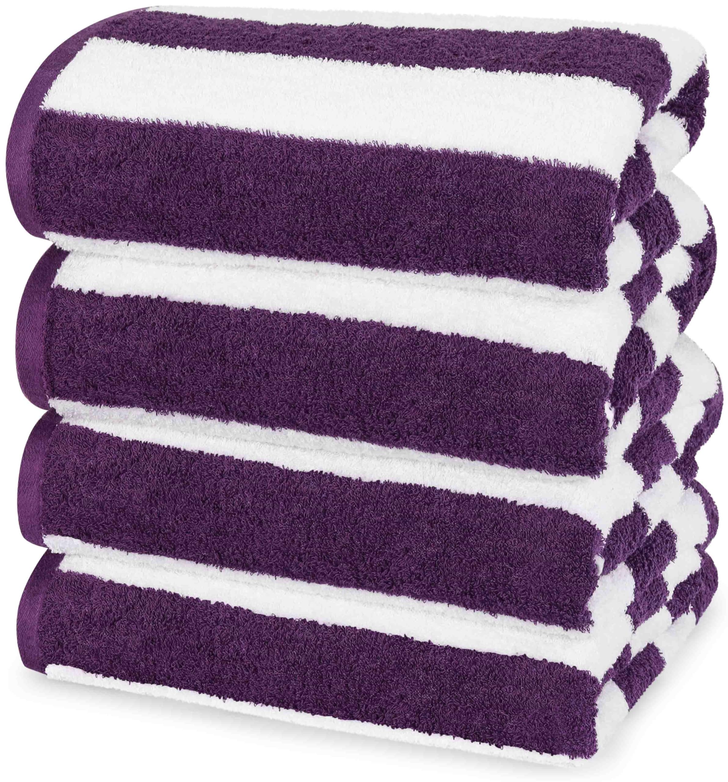 Utopia Towels [4 Pack Cabana Stripe Beach Towel  (30 x 60 Inches) Oversized 100% Ring Spun Cotton Pool Towels  Highly Absorbent Quick Dry Bath Towels for Bathroom  and Swim Towel (Plum)