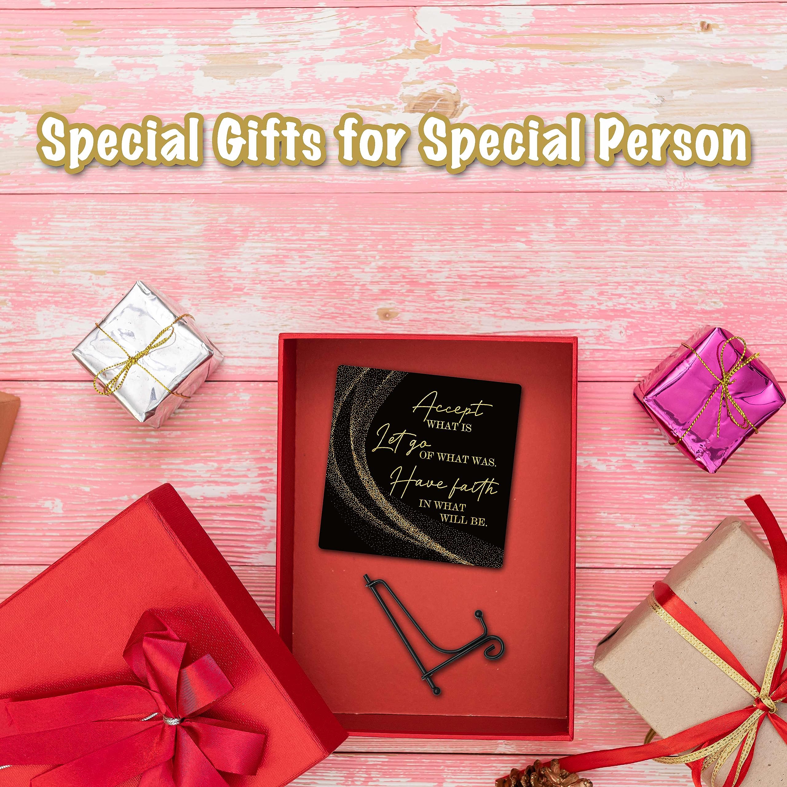 Inspirational Quotes Wood Plaque with Stand - Idea Gifts for Women Men - Black Gold Wooden Decor for Home Office Living Room She