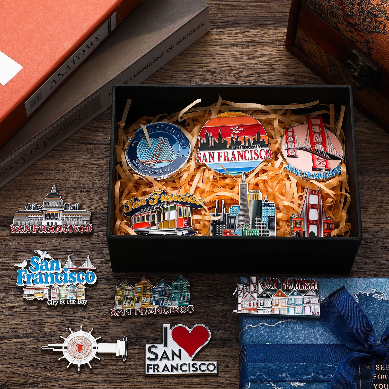Konohan 12 Pcs San Francisco Magnets for Refrigerator Metal USA Fridge Magnet Magnetic San Francisco Souvenirs Gifts USA City Ma