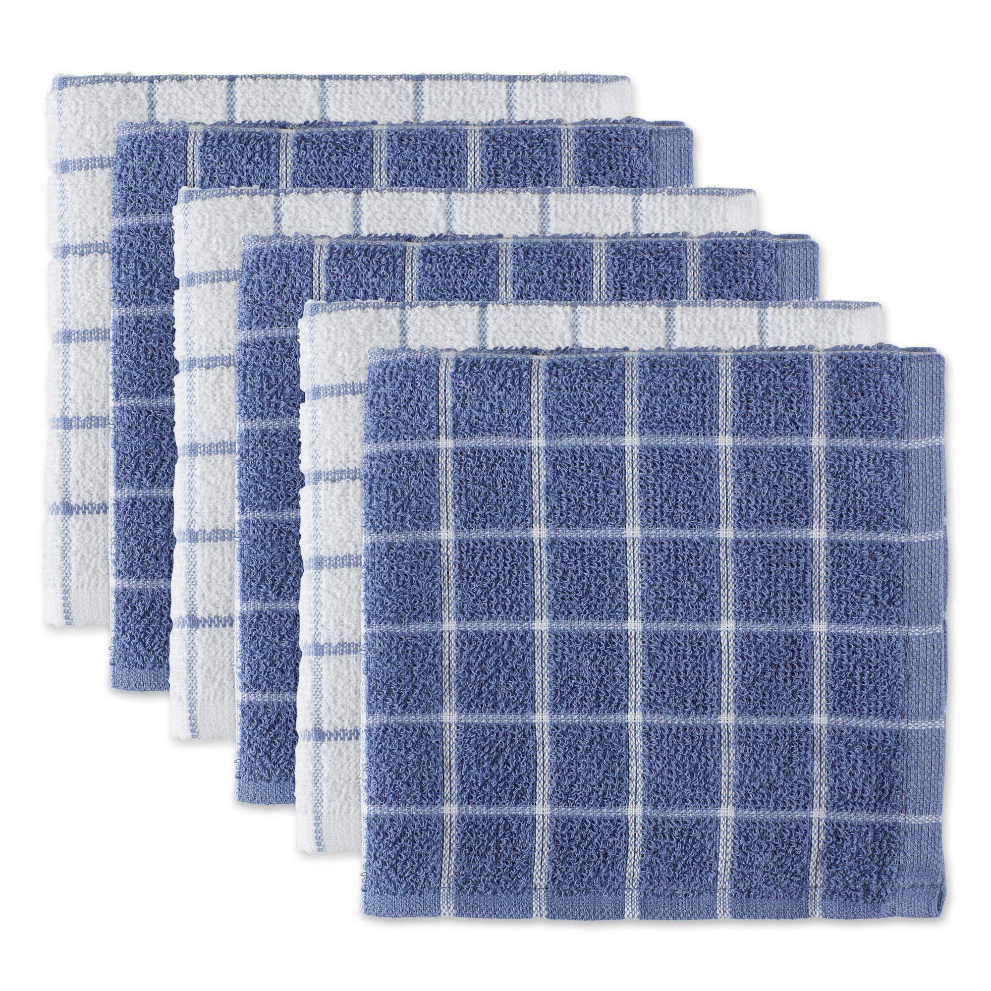 Dii Basic Terry Collection Windowpane Dishcloth Set, 12X12, Stonewash Blue, 6 Piece