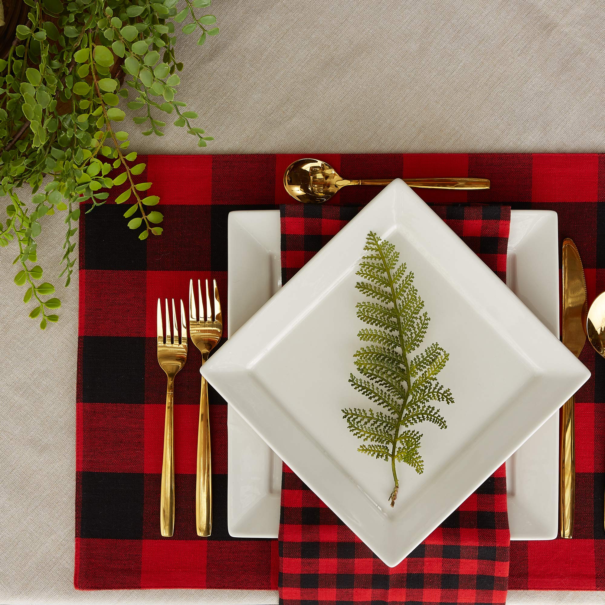 Dii Gingham Check Tabletop Collection, Red/Black, Placemat Set