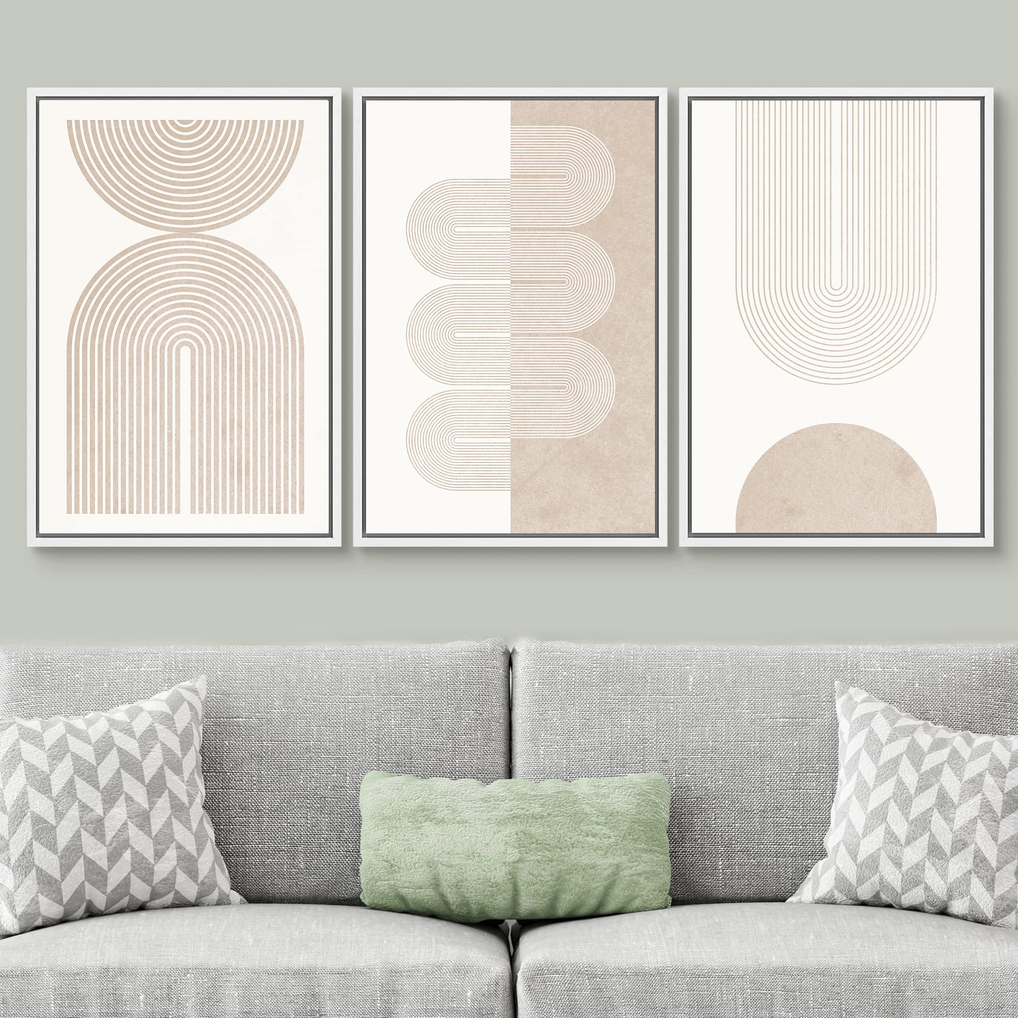 SIGNWIN Framed Canvas Print Wall Art Set Geometric Duotone Tan Spiral Waves Shapes Abstract Illustrations Modern Art Decorative Nordic Calm/Zen for Living Room  Bedroom  Office - 24''x36''x3 White