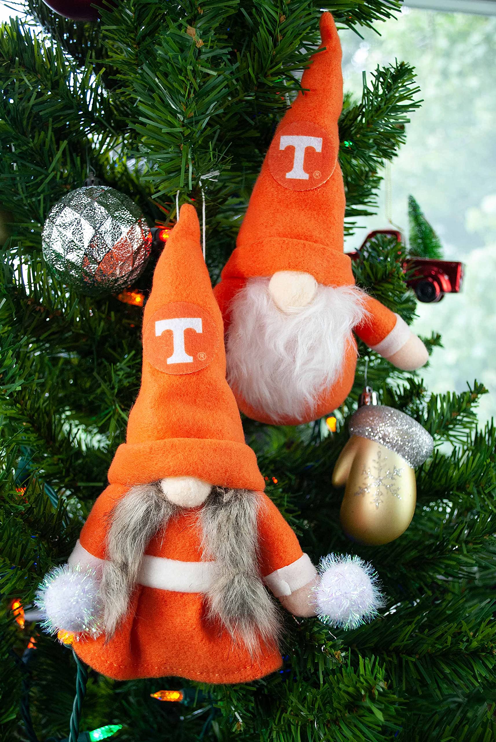 University Tennessee Volunteers Set of 2 Plush Gnome Christmas Tree Ornaments by Hannas Handiworks - Fan/Cheerleader Holiday/Dor