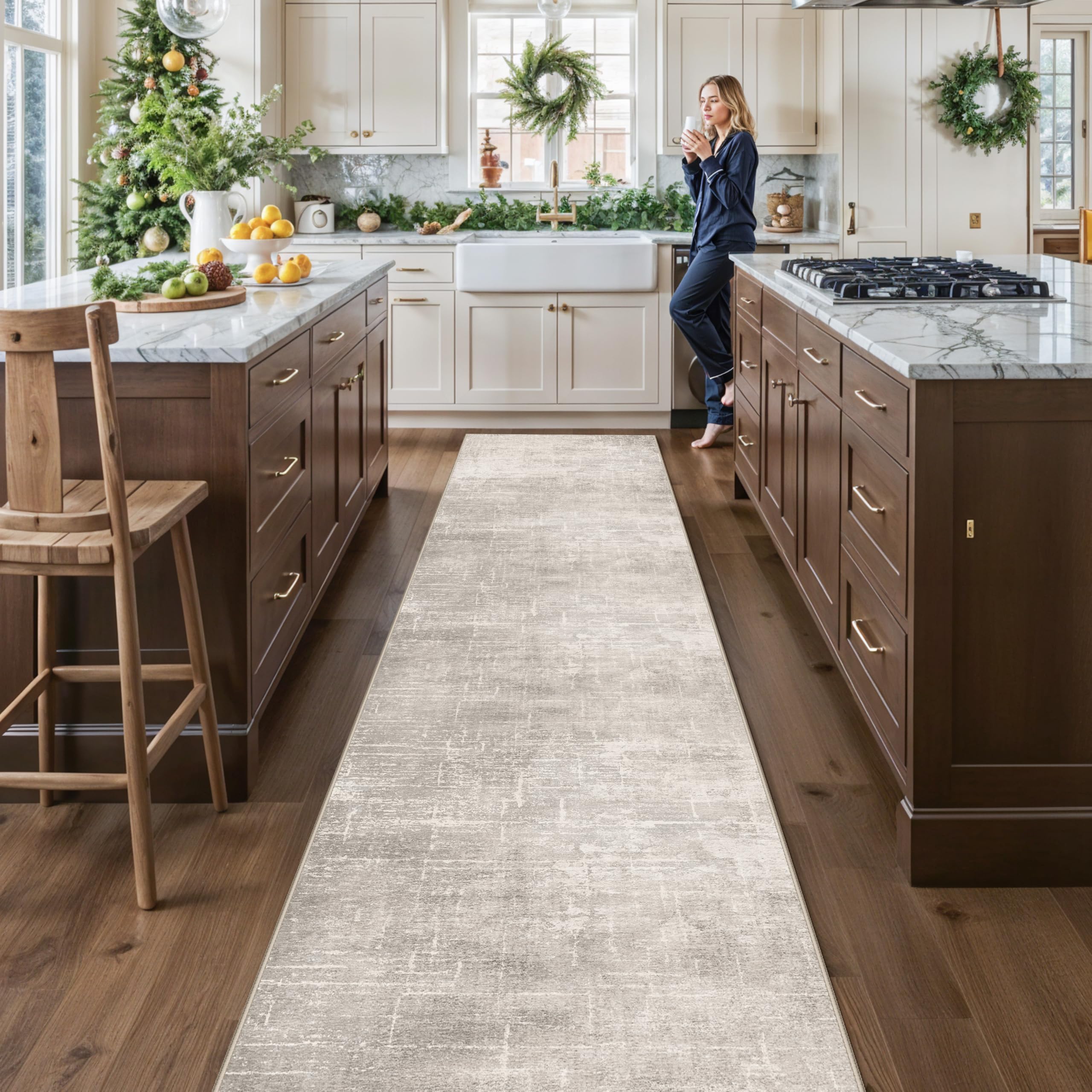 Hallway Washable Runner Rug - 26x14 Kitchen Rugs Stain Resistant Entryway Area Rug Abstract Soft Floor Mat Non-Slip Indoor Farm