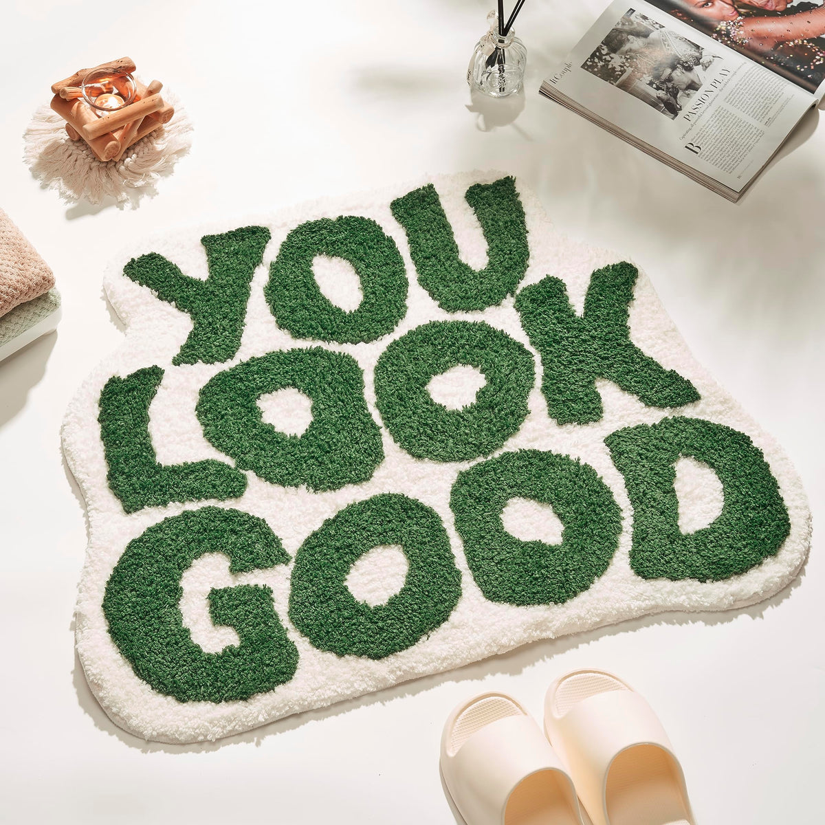Dyefury ?????????? ????'' ??????'' You Look Good Bath Mat Green Cute Cool Bathroom Rug Fun Bathroom Mats Funny Funky Bathroom De
