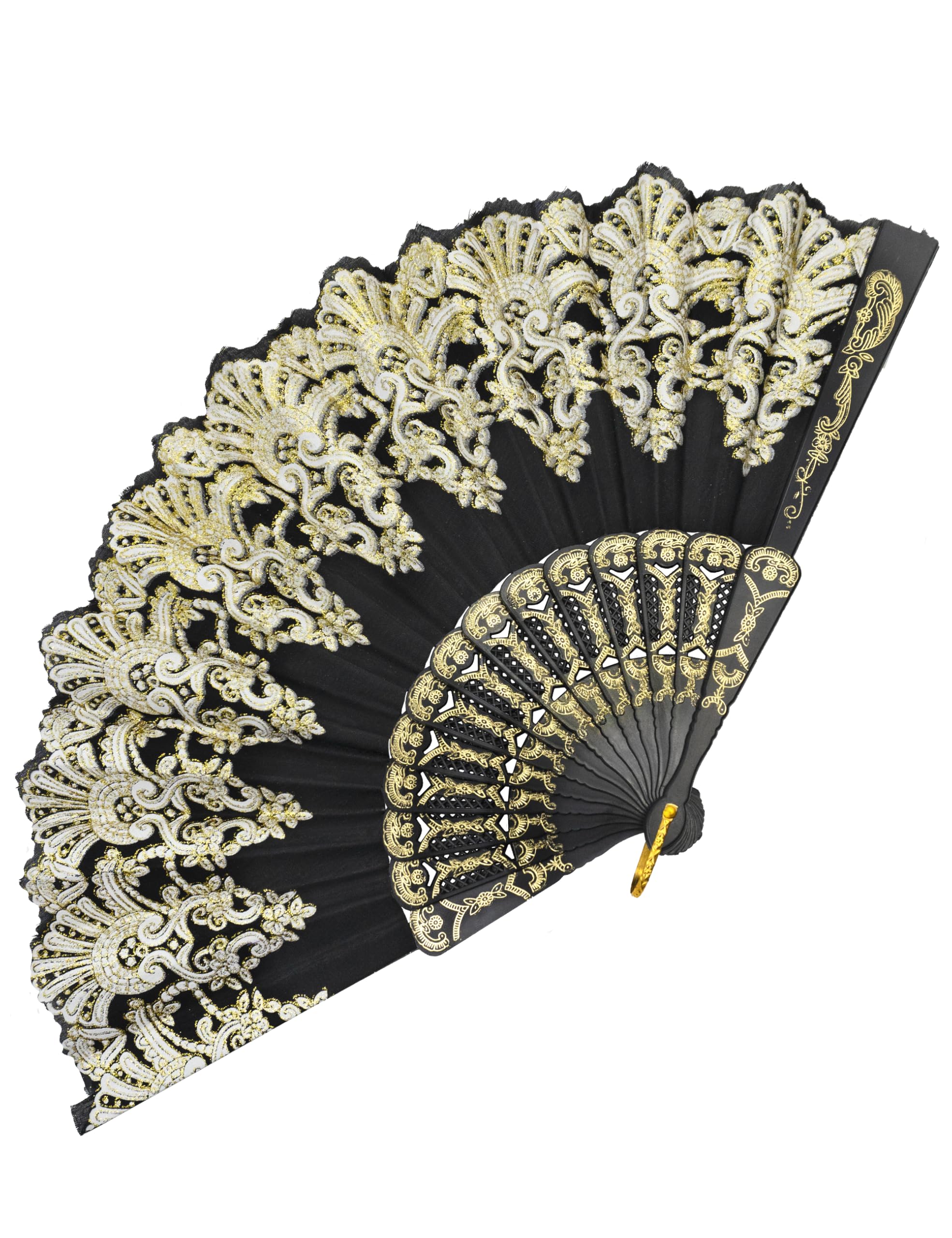 EOSAU Handheld Chinese Folding Fan Hand Fans for Women Foldable Bulk for Party Wedding Church Dancing (Black)