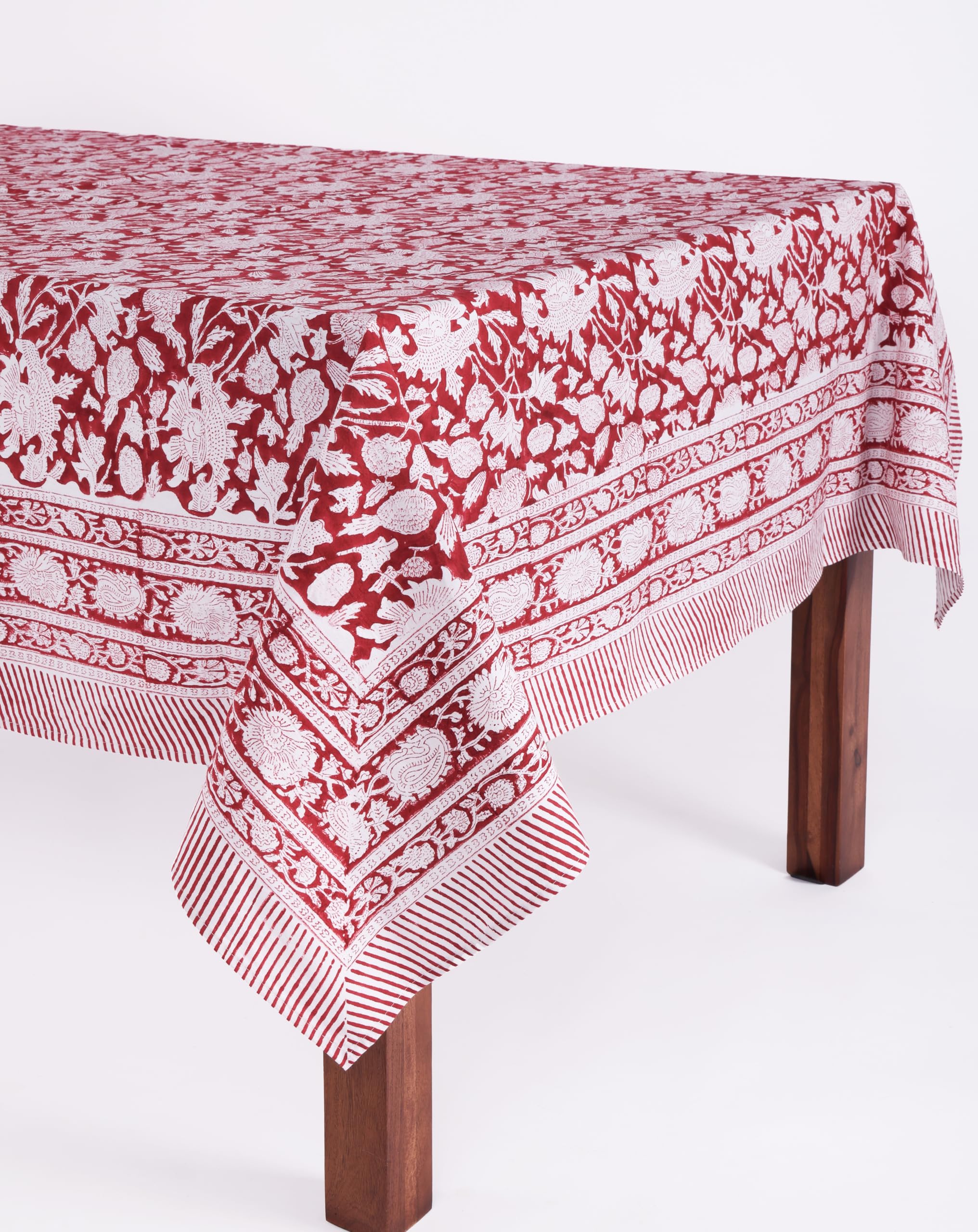 ATOSII Meraki Red 100% Cotton Tablecloth, Handblock Print Square Table Cover for Kitchen Dining I Tabletop Linen I Parties, Than