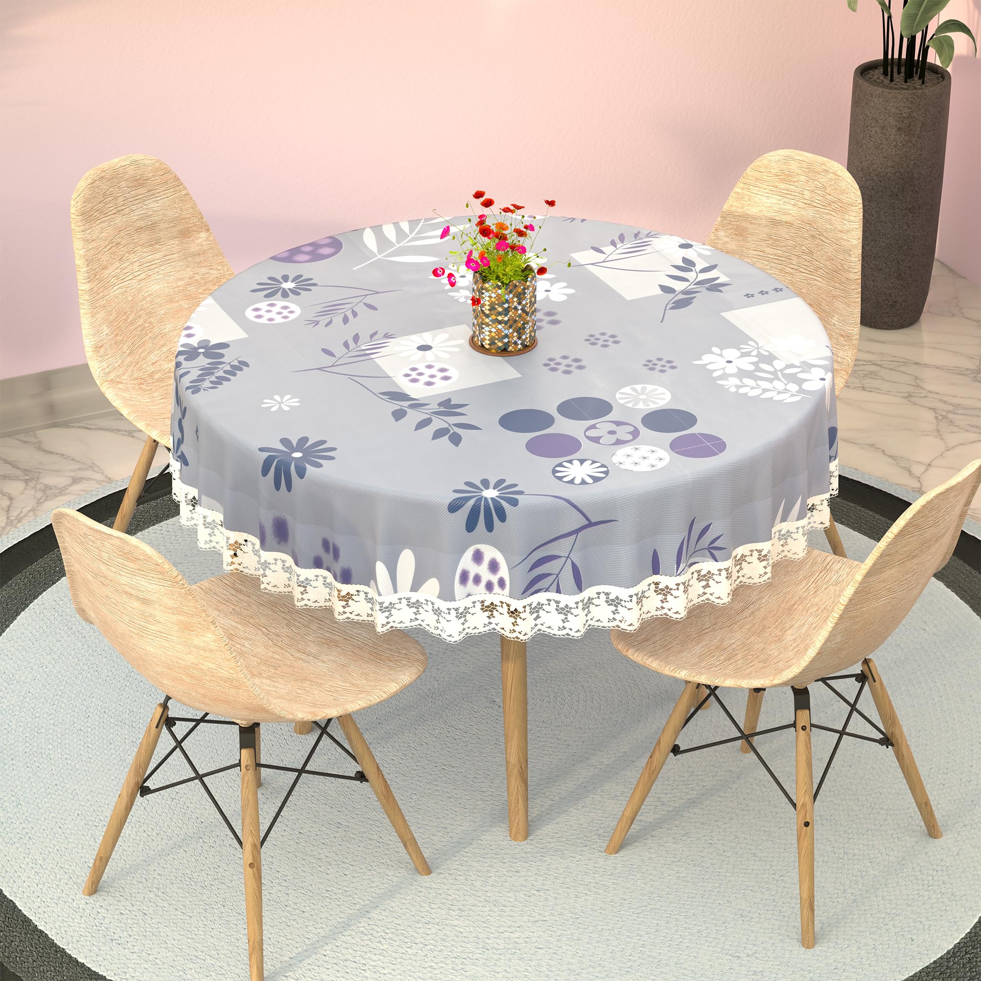 Kuber Industries Polyvinyl Chloride (PVC) 60x60 Inches, Waterproof Round 4 Seater Dining Table Cover for Living Room | Anti Slip