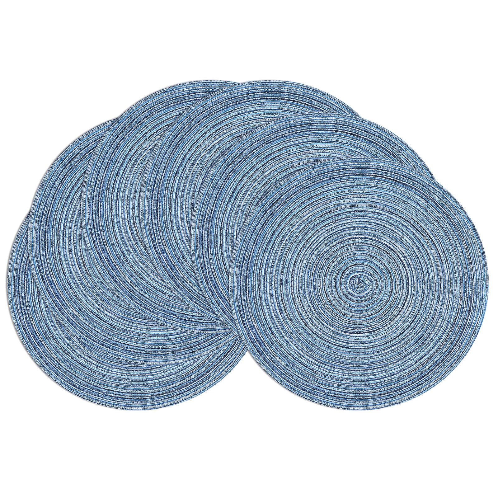 Shacos Round Braided Placemats Set Of 6 Circle Place Mats Kitchen Table Mats For Dining Table Wedding Party (Blue Gray, 6)