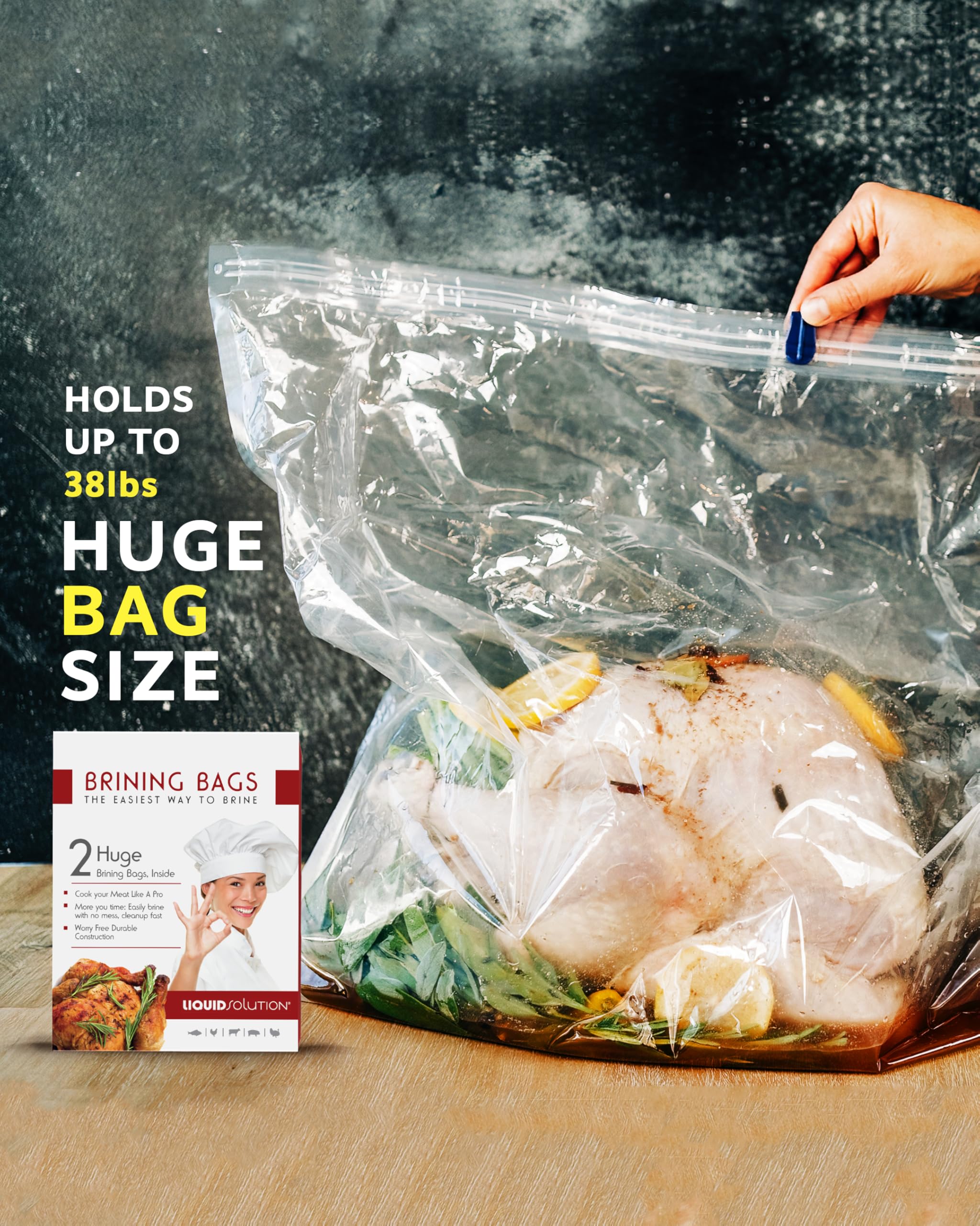 Turkey Brining Bags Set of 2 - Extra Large Holds up to 38lb - 25.5 x 21.5 inches - Heavy Duty with Gusseted Bottom - Double Trac