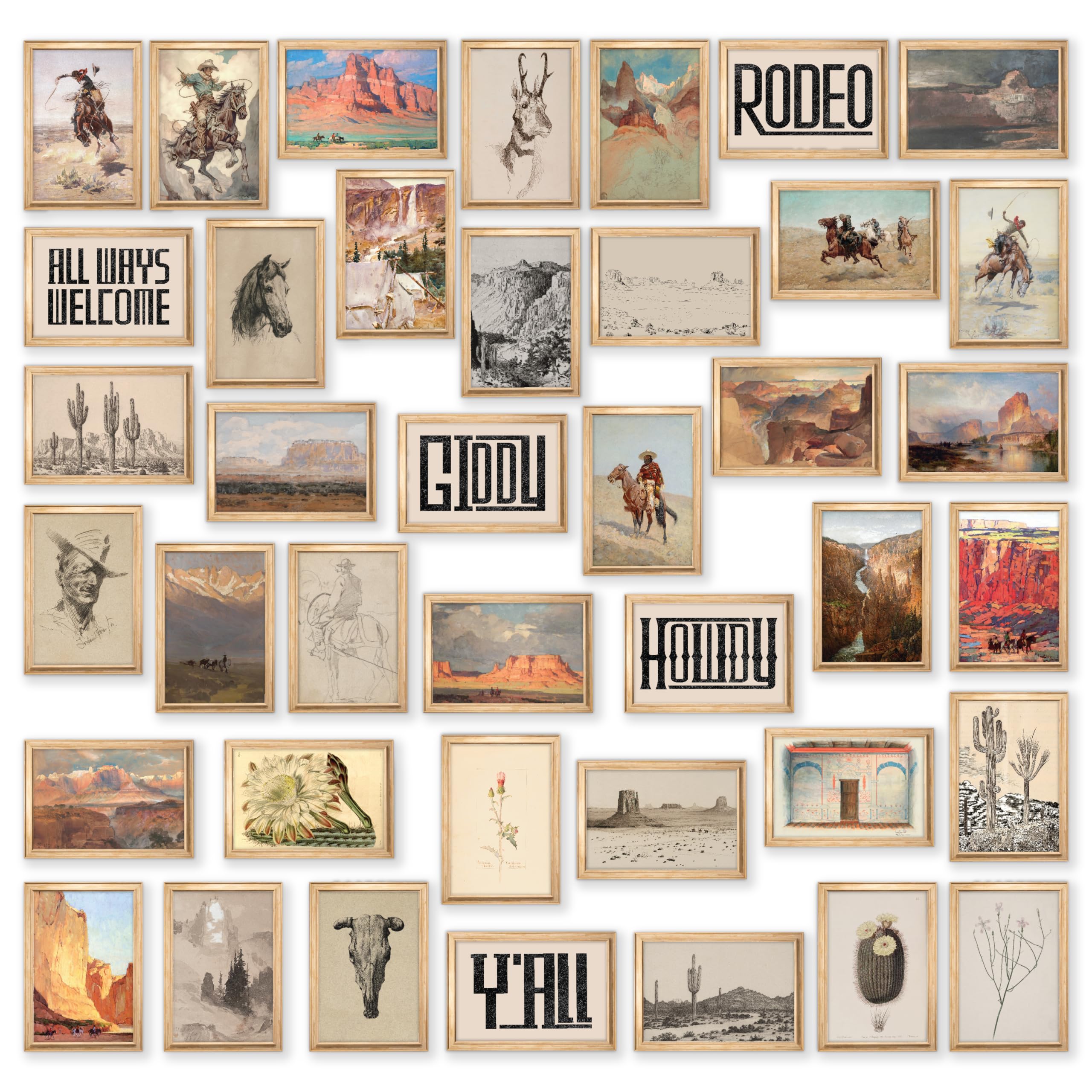 97 Decor Boho Western Decor For Home - 40 Pcs Collage Western Wall Decor For Bedroom, Boho Ranch Southwestern Wall Art Prints, O