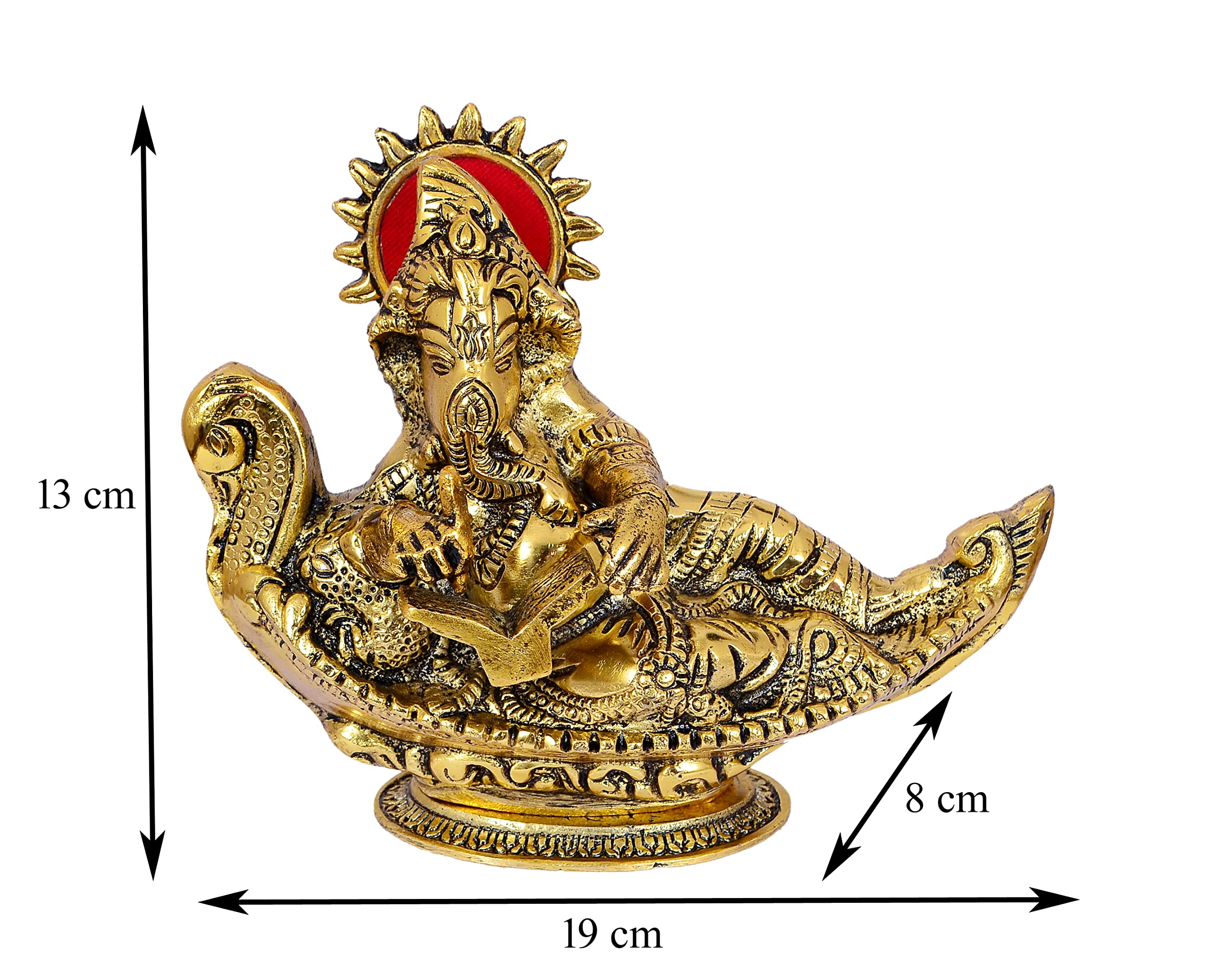 Nexplora Industries Pvt. Ltd. Metal Ganesh Idol Ganpati Showpiece Figurine, Length 19 Cm, Gold Antique
