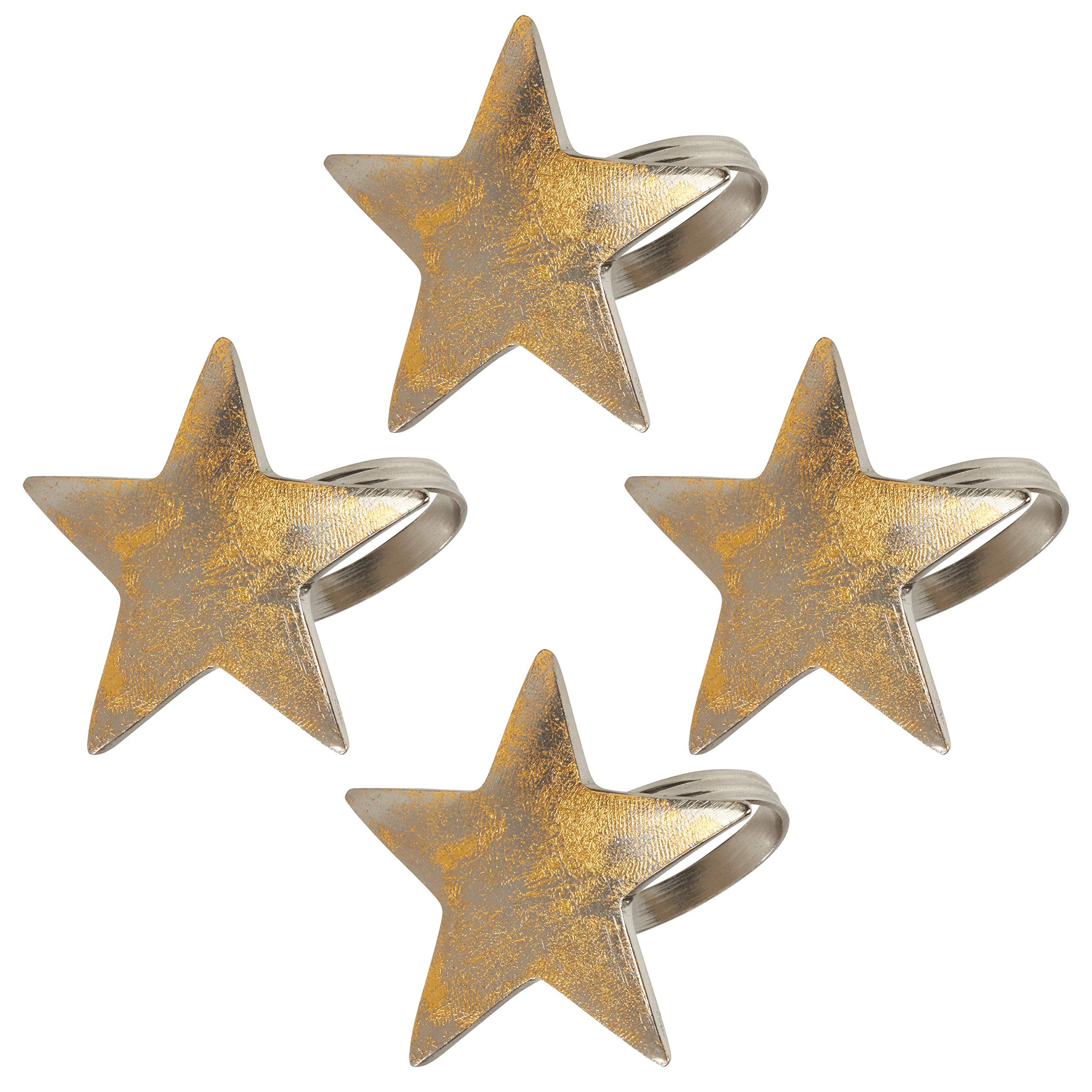 Gold Texture Star Napkin Rings (Set Of 4)