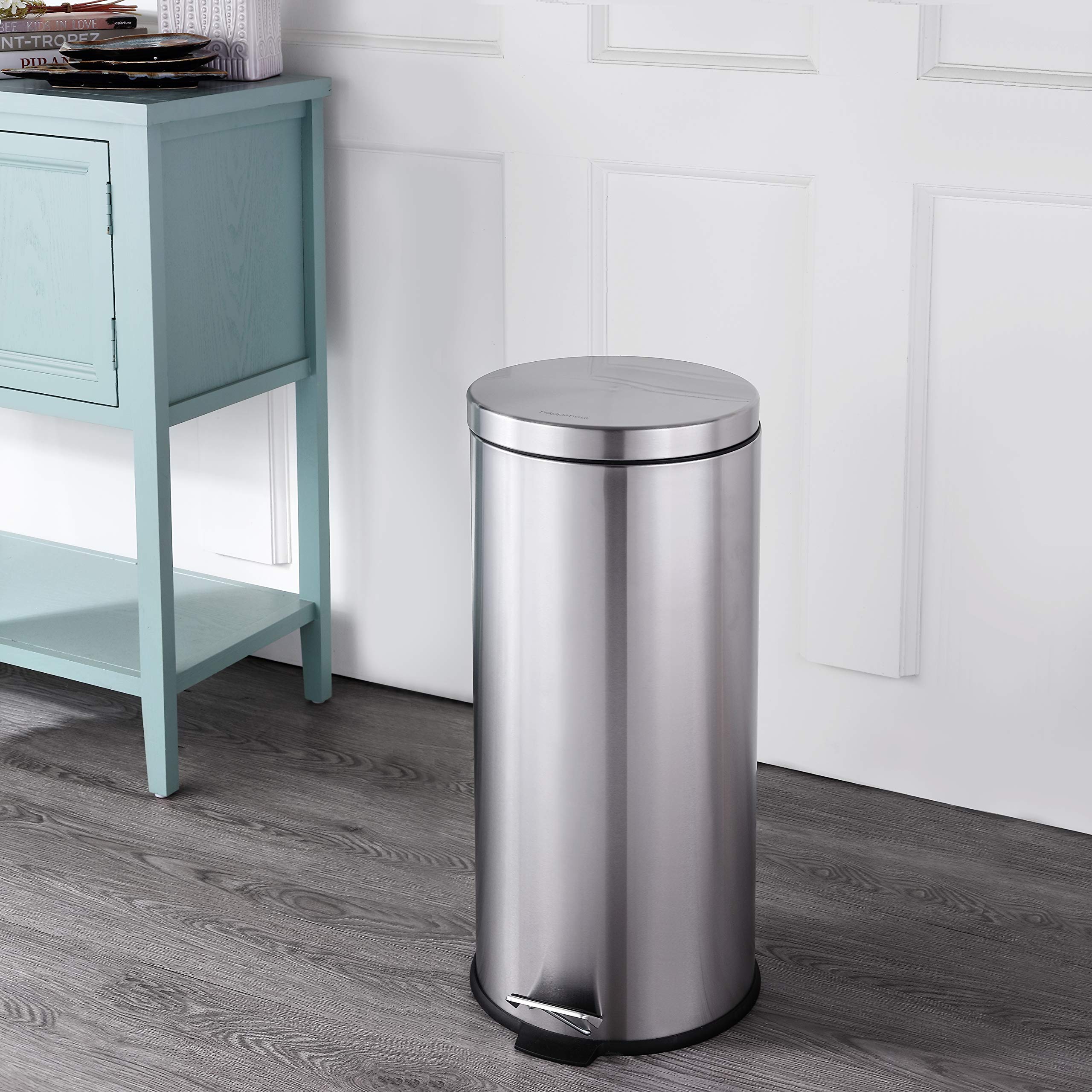 Happimess Hpm1000A Oscar 8-Gallon Step-Open Trash Can With Free Mini Trash Can, Modern, Fingerprint Proof For Home, Kitchen, Off