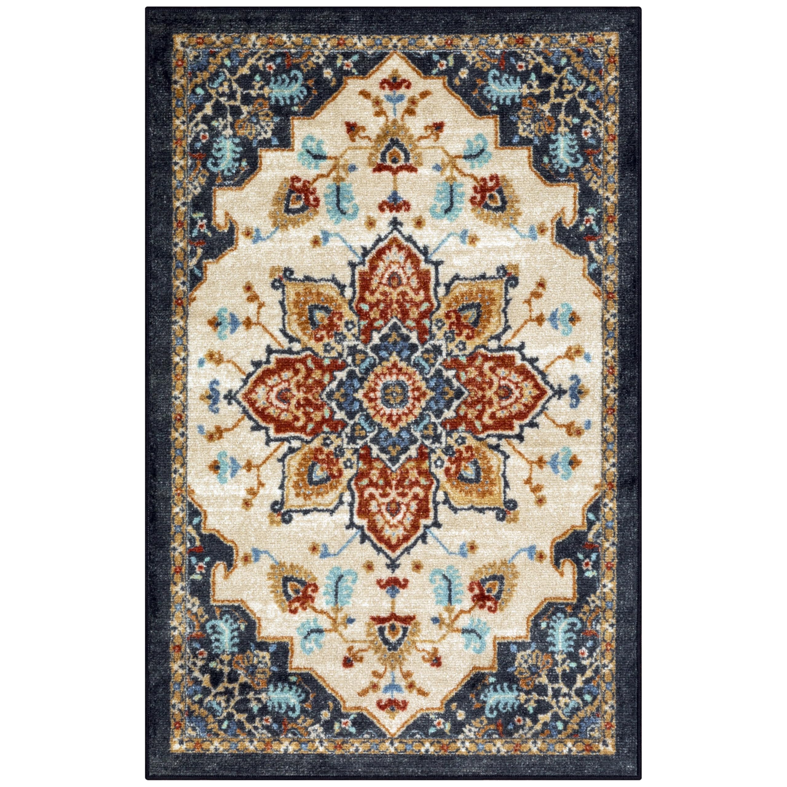 Maples Rugs Ruby Oriental Area Rug - Made in USA - Washable, Non Slip Indoor Carpet for Entryway, Foyer, Kitchen, and Bathroom, 