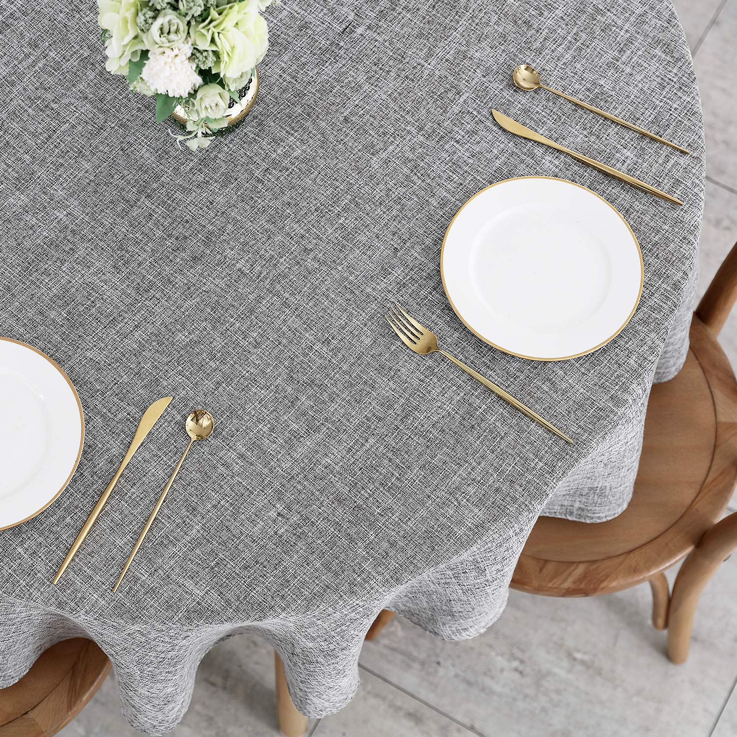 Maxmill Flaxy Faux Linen Tablecloth With 2-Tone Slubby Texture Wrinkle Resistant Anti-Shrink Soft Table Cloth For Kitchen Dining