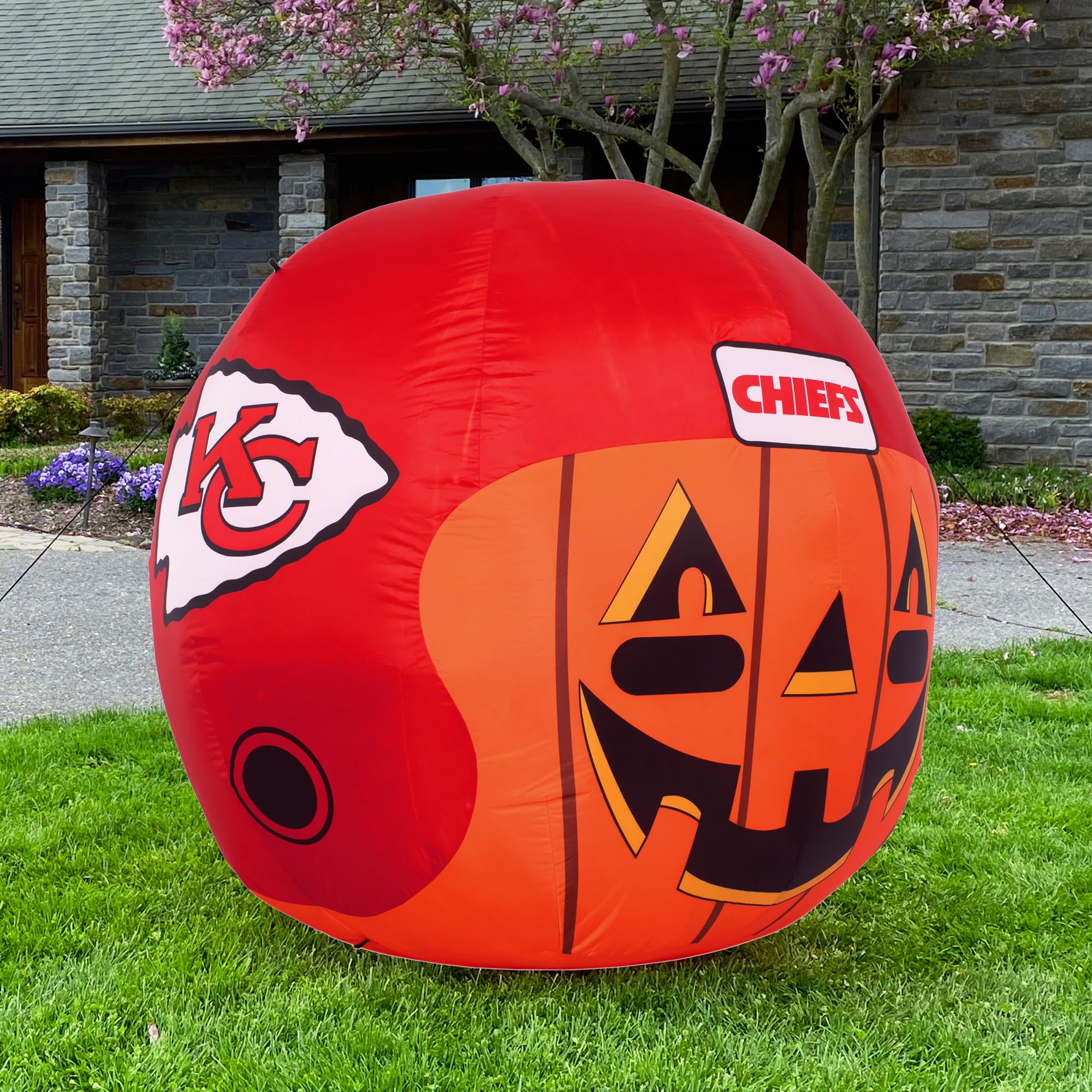 Sporticulture NFL Kansas City Chiefs 4ft Inflatable Jack-O-Helmet with LED Lights & Built-in Blower - Halloween Merchandise Deco