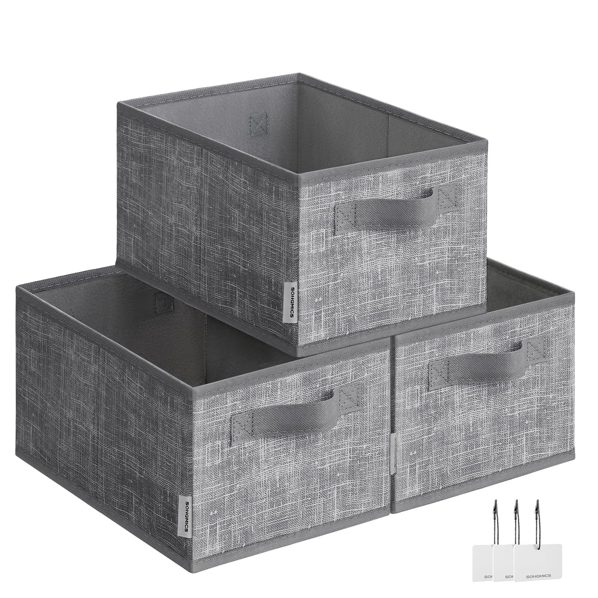 Songmics Storage Baskets, Set Of 3 Fabric Storage Bins, 11.8 X 7.9 X 5.9 Inches, Foldable Closet Organizer For Shelves, 2 Handle