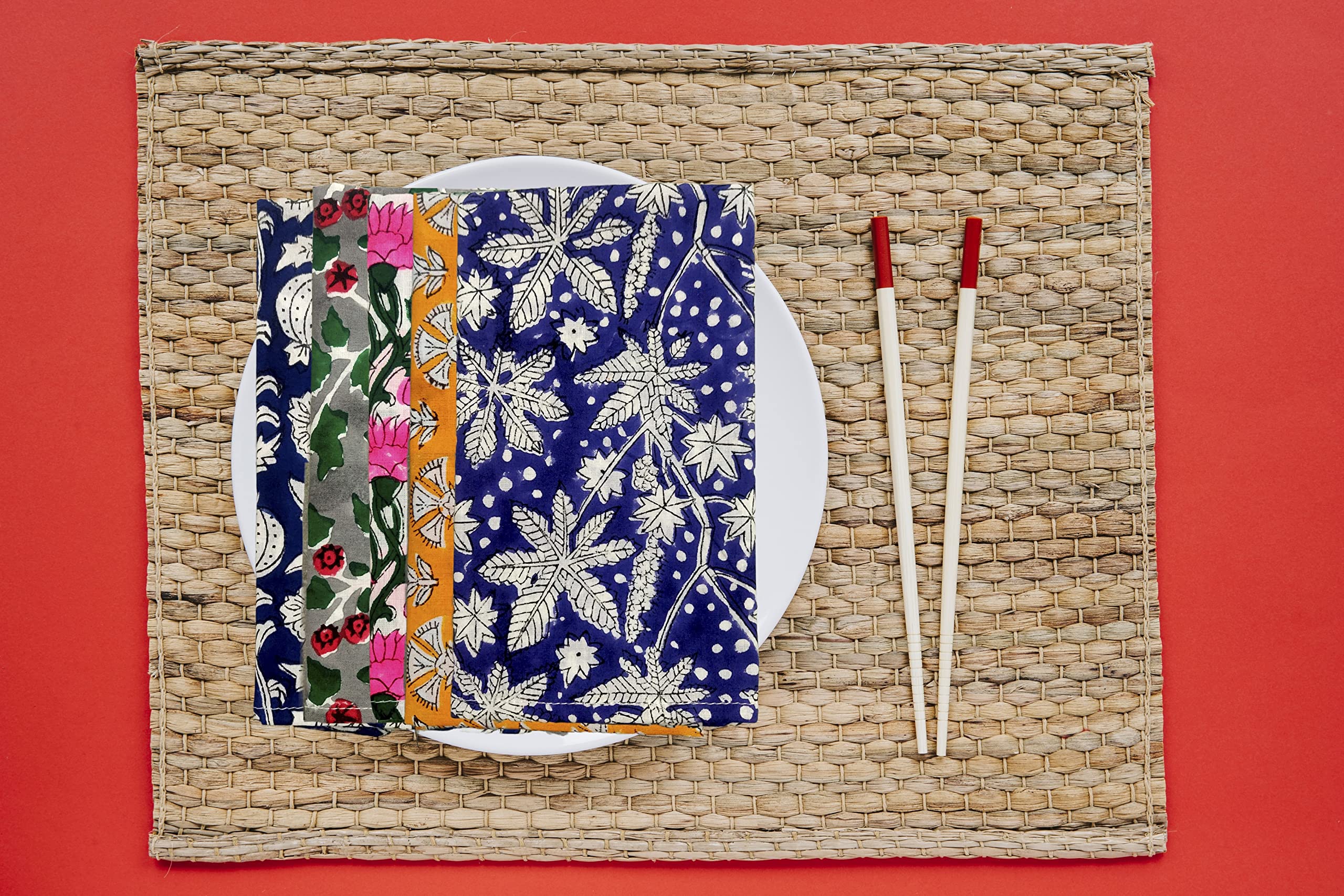 Napkins, Kitchen Towels, Table Decor, Table Linen, Cotton Napkins, Cloth Napkins, Set Of 12, Size 16''X 16'', Hand Print Lunch,