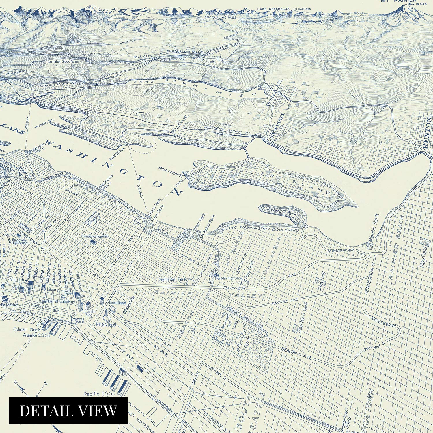 Historix Vintage 1925 Map Of Seattle Washington - 24X36 Inch Vintage Map Of Seattle Wall Art - Seattle Vintage Poster - Bird'S E