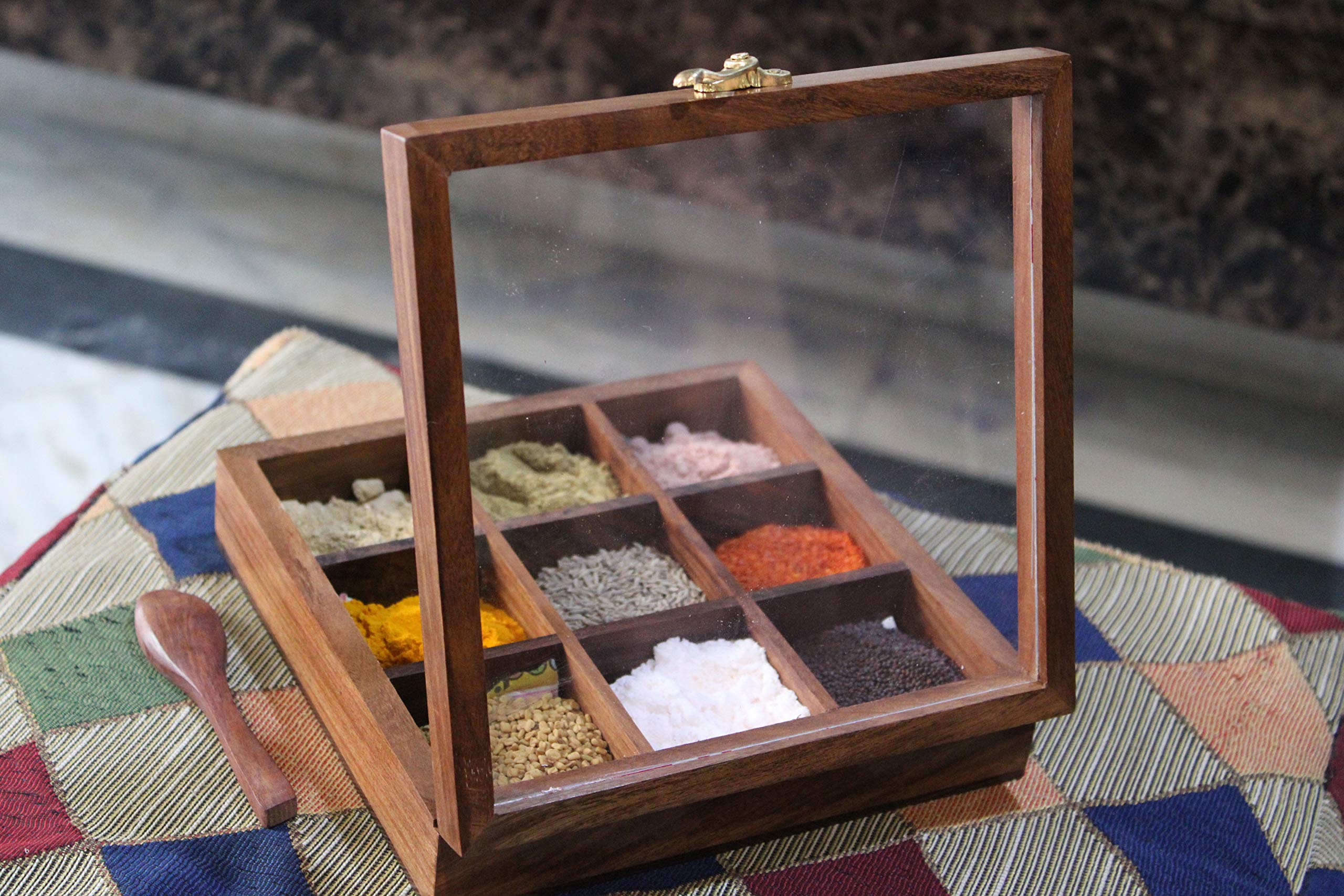 Kc Kullicraft Sheesham Wooden Masala Dabba Spice Box, Brown