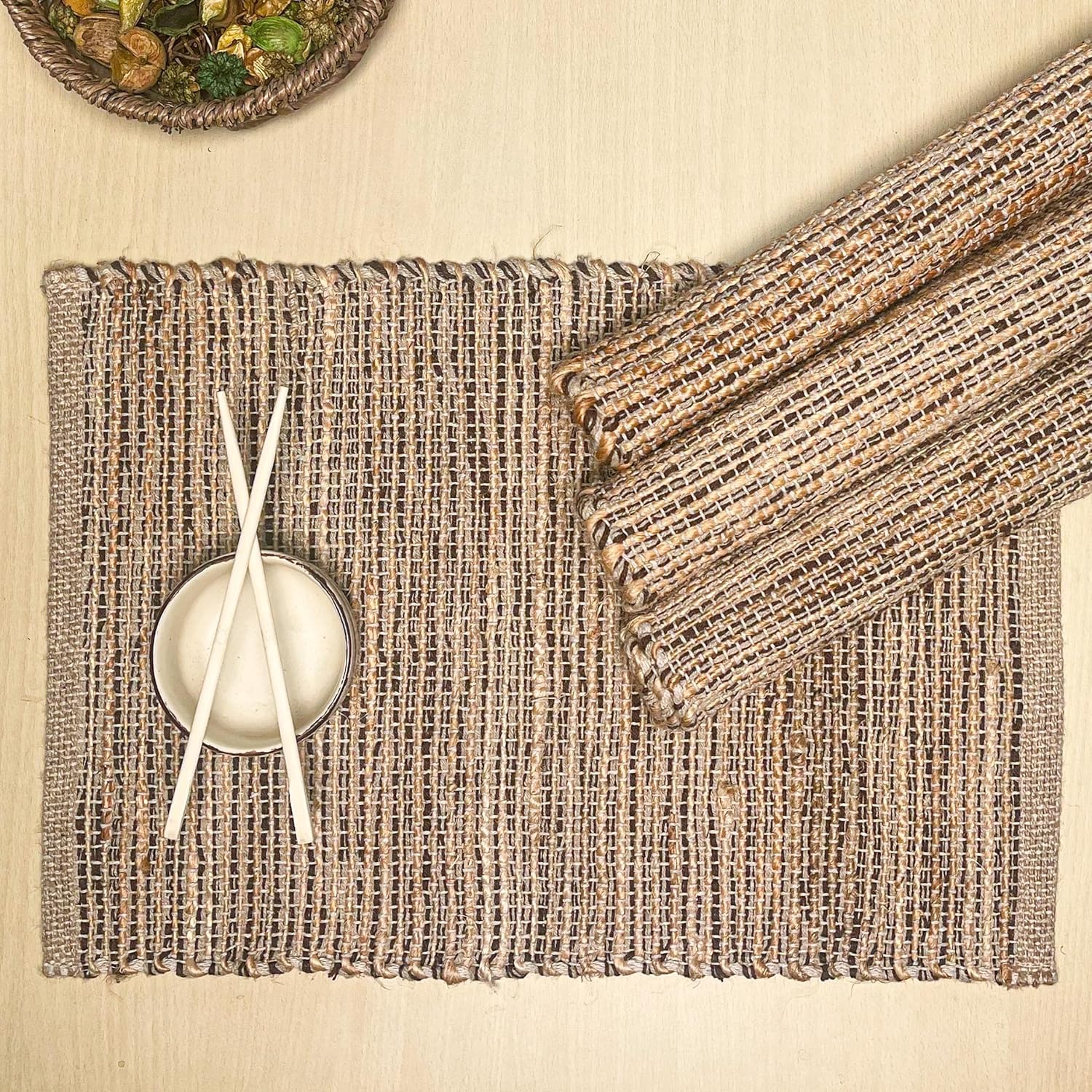 Chardin Home Natural Jute & Brown Placemats, Set of 4 - Rustic Handmade Boho Table Mats, 13x19 Inch Dining Table Placemats for K