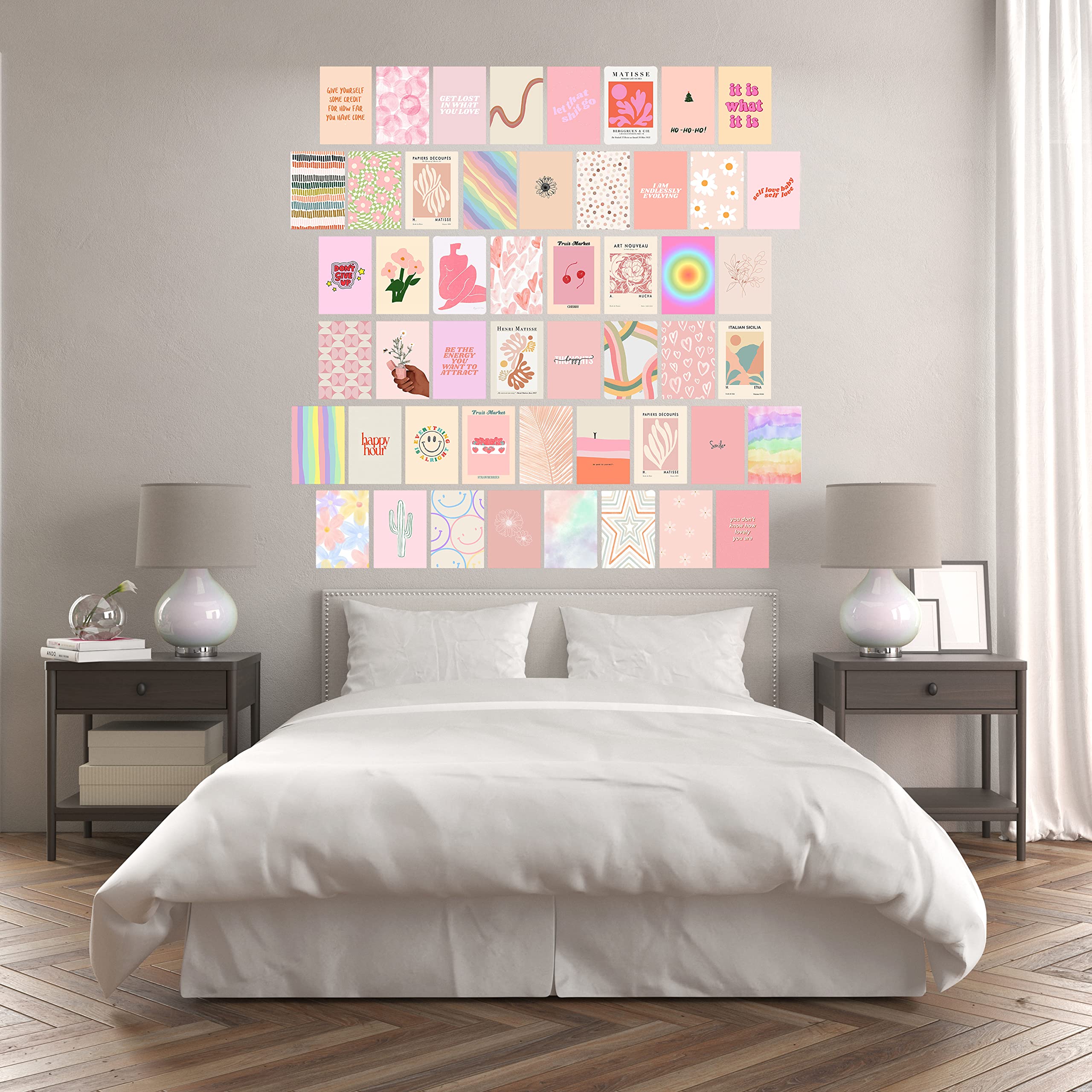Edus Pink Danish Pastel Room Decor, Danish Pastel Wall Collage Kit, Pink Aesthetic Posters Prints For Wall Decor, 50Pcs (4X6 Inc