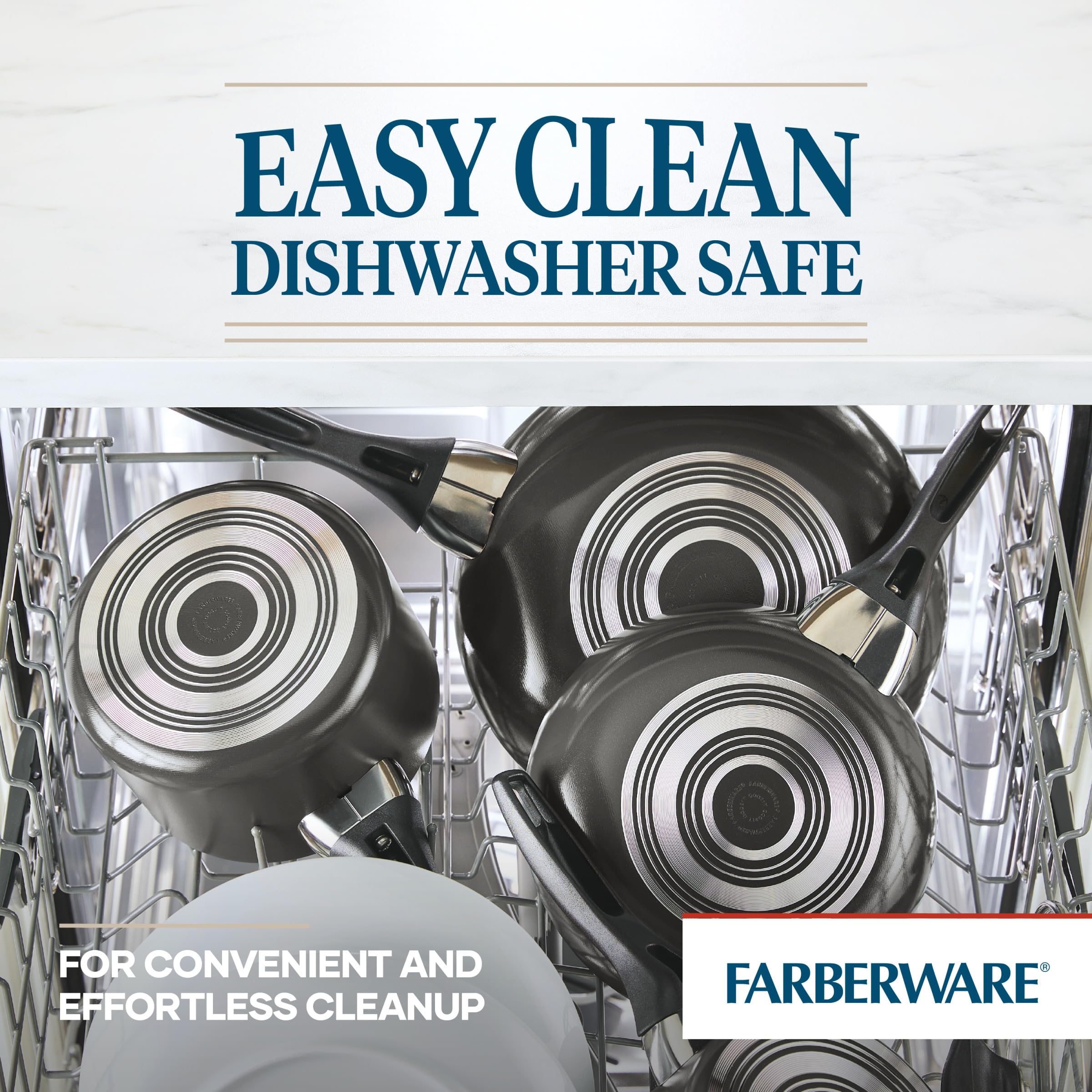 Farberware Dishwasher Safe Nonstick Cookware Pots and Pans Set, 15 Piece, Pewter