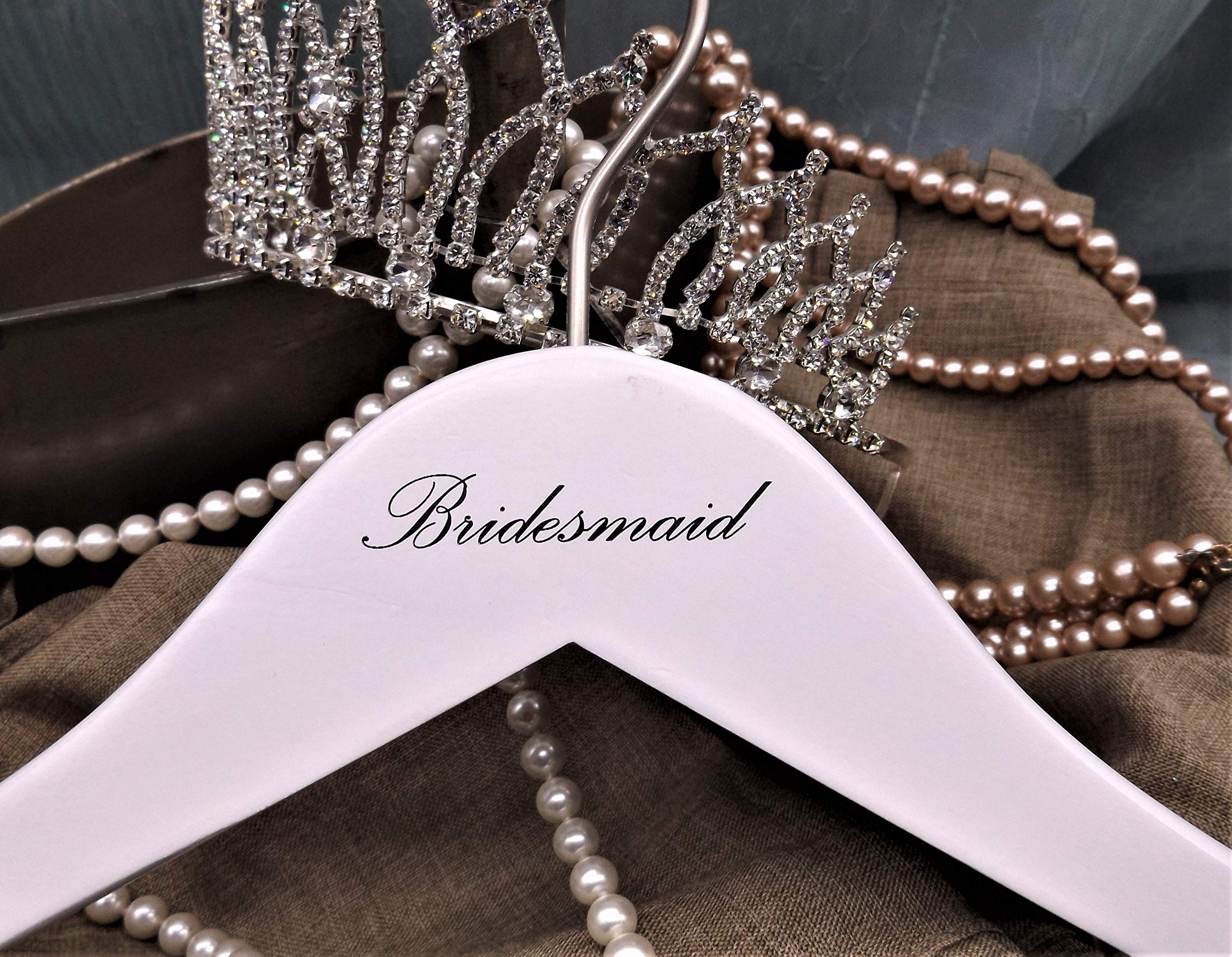 Nahanco Brm20117 Bridal Hanger, White Wood Hanger With Black Imprint (Bridesmaid), 17    (1 Piece)