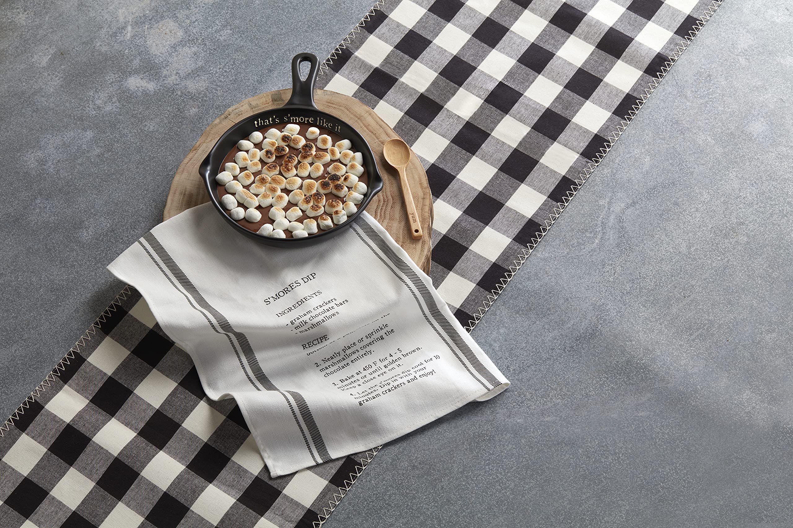 Mud Pie, Black, S'More Set, 11.75'' X 8'' | Spoon 5.5'' 26'' X 16.5'', Skillet 11 3/4'' X 8'' | Towel 26'' X 16 1/2''