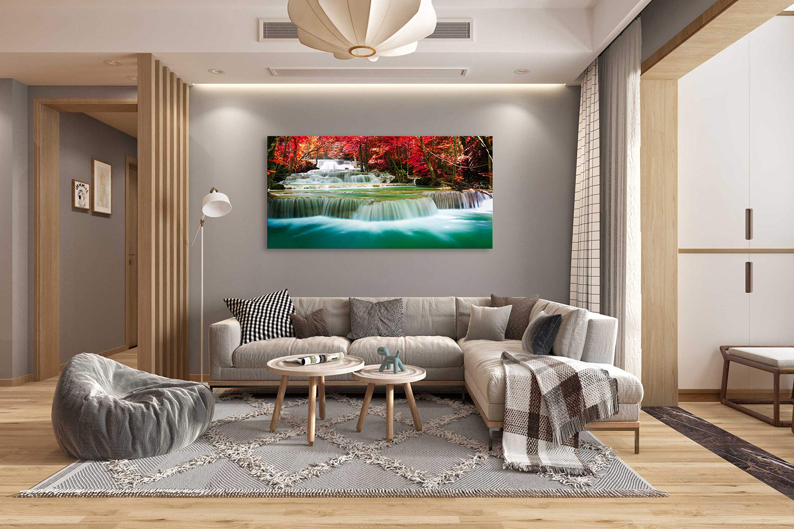 Cao Gen Decor Art-S05162 Wall Art 1 Pieces Waterfall Canvas Print Landscape Paintings Framed Red Trees Forest Canvas Falls Picture for Bedroom Living Room Office kitchen Home Decor Ready to Hang