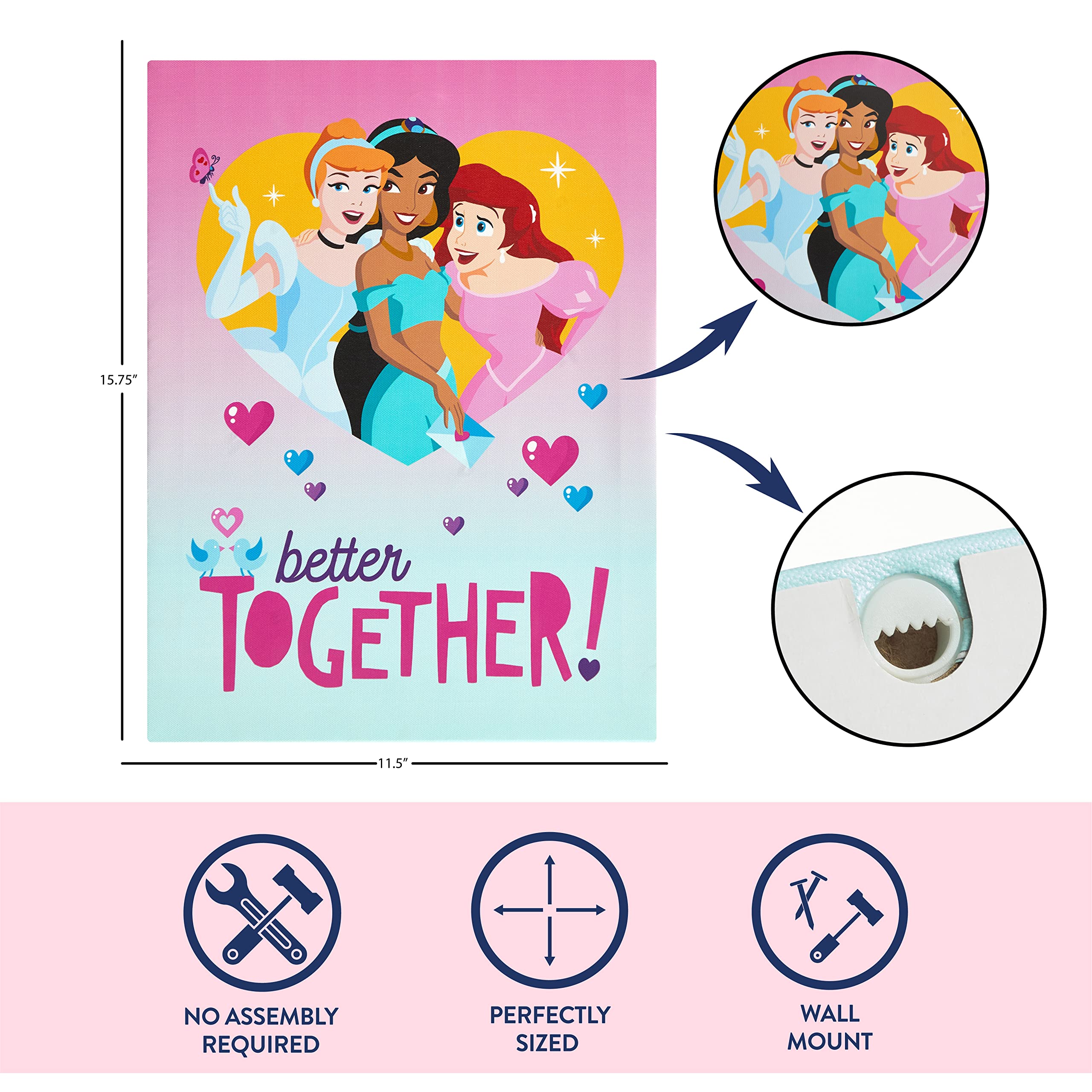 Idea Nuova Disney Princess Canvas LED Wall Art Childrens Wall Hanging D?cor 11.5 ''x15.75 ''