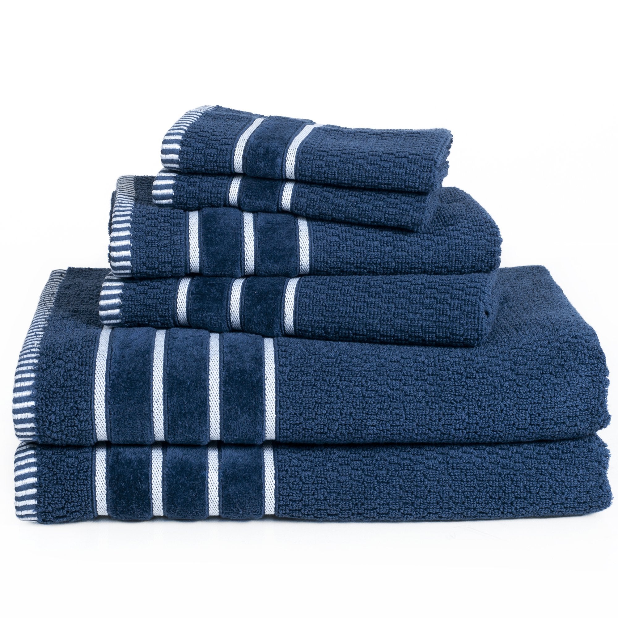 Combed Cotton Towel Set- Rice Weave 100% Combed Cotton 6 Piece Set With 2 Bath Towels, 2 Hand Towels And 2 Washcloths By Lavish