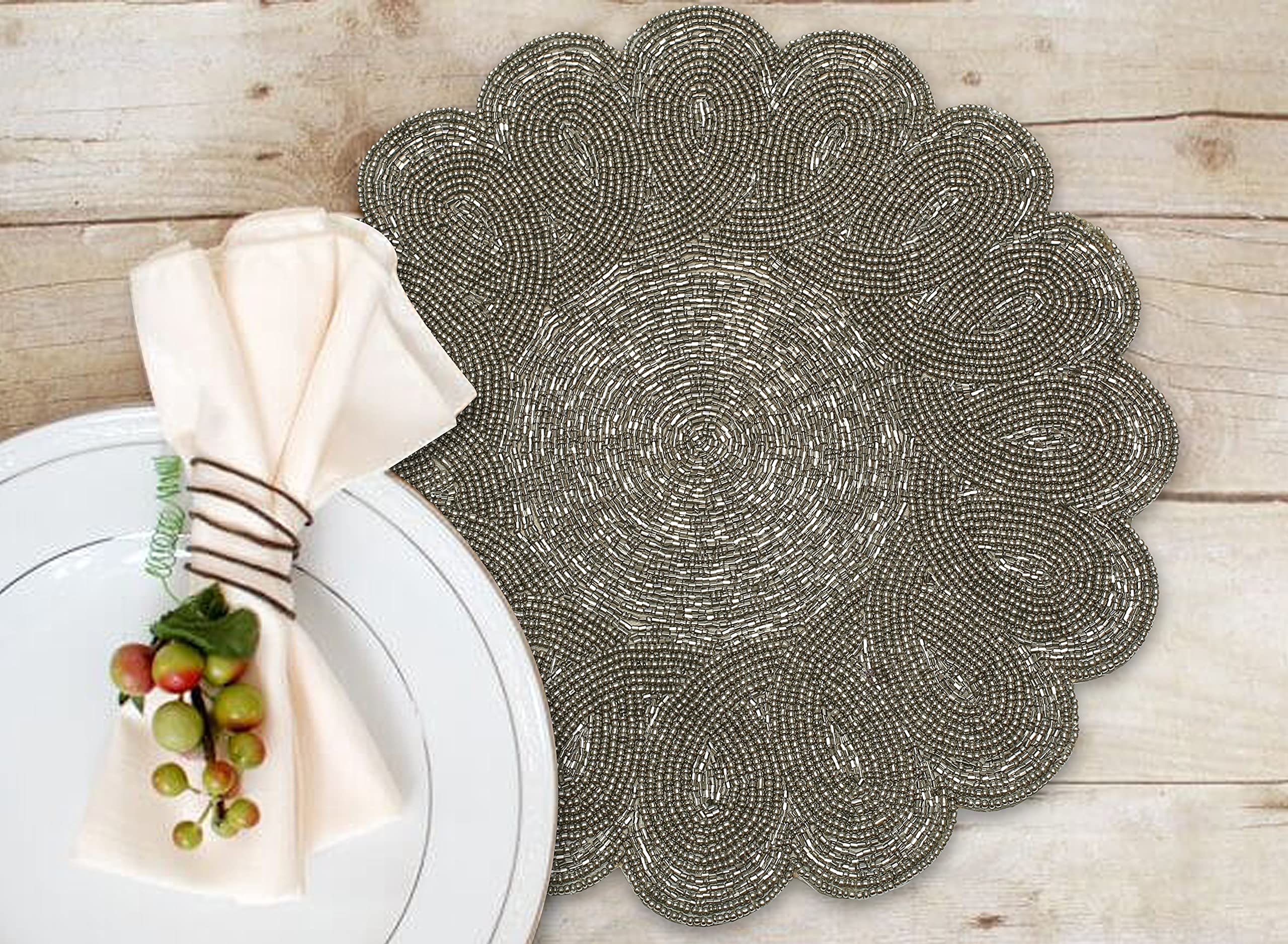 Lightnpro Beaded Placemat, Round Christmas Placemat, Beaded Charger Placemat, Table Setting Placemat For Chritsmas Easter New Ye