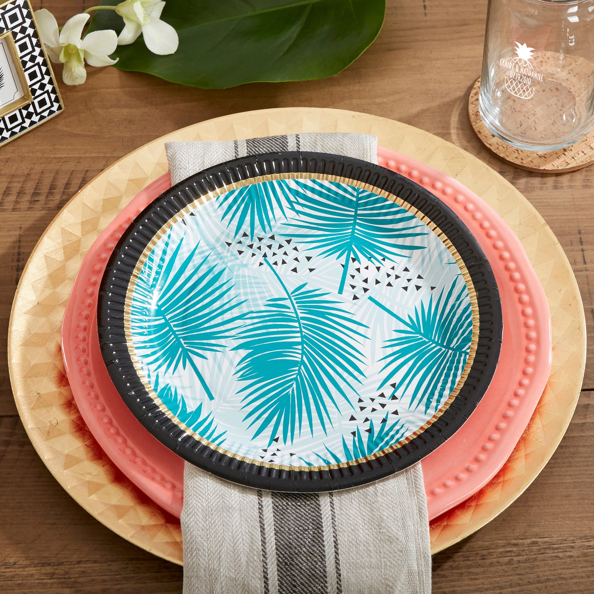 Kate Aspen 28323Na Tropical Chic Paper Plates (Set Of 32) Premium Decorative Paper Plates (350 Gsm Weight) | Party Supplies