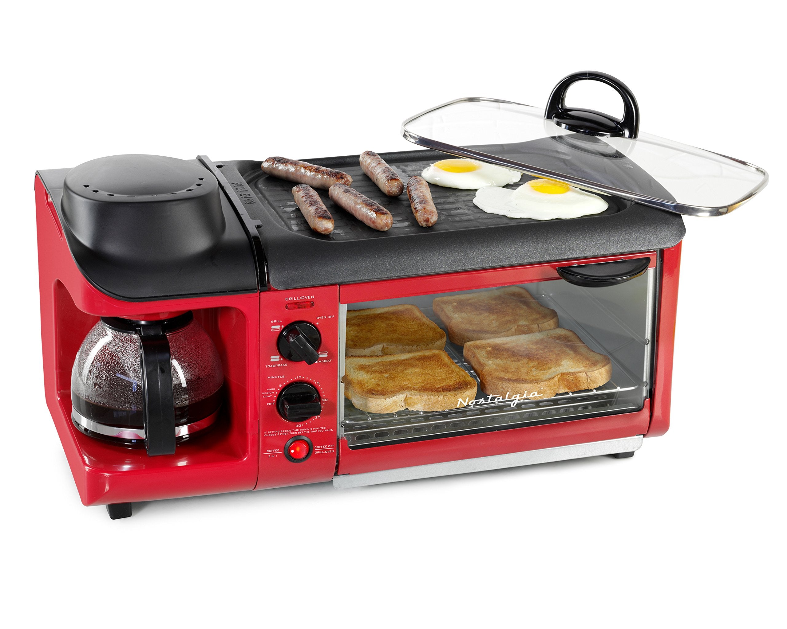 Nostalgia BSET300RETRORED 3in1 Family Size Breakfast Station, Red